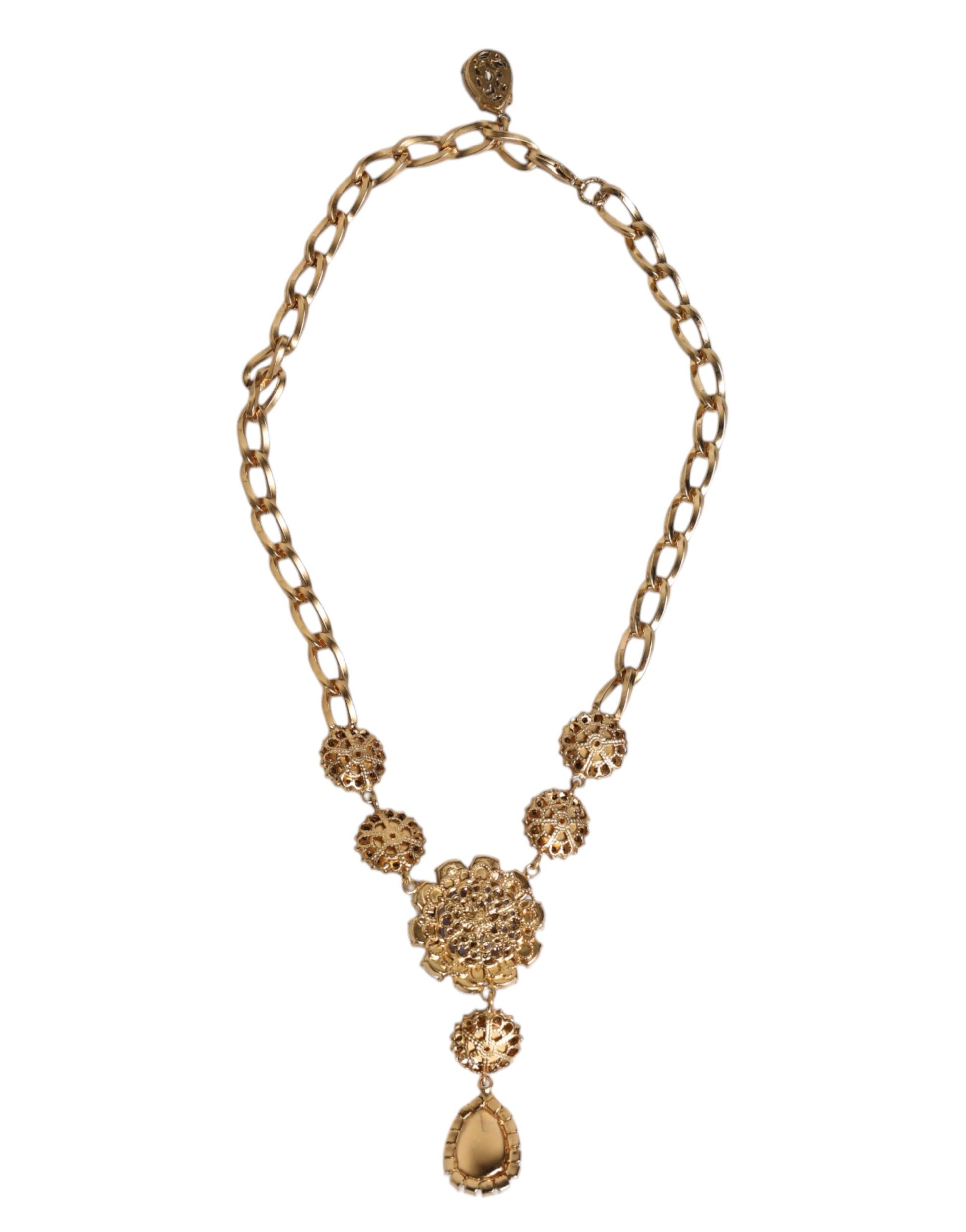 Dolce & Gabbana Gold Messing Floral Kristalle Perlen verschönert Halskette
