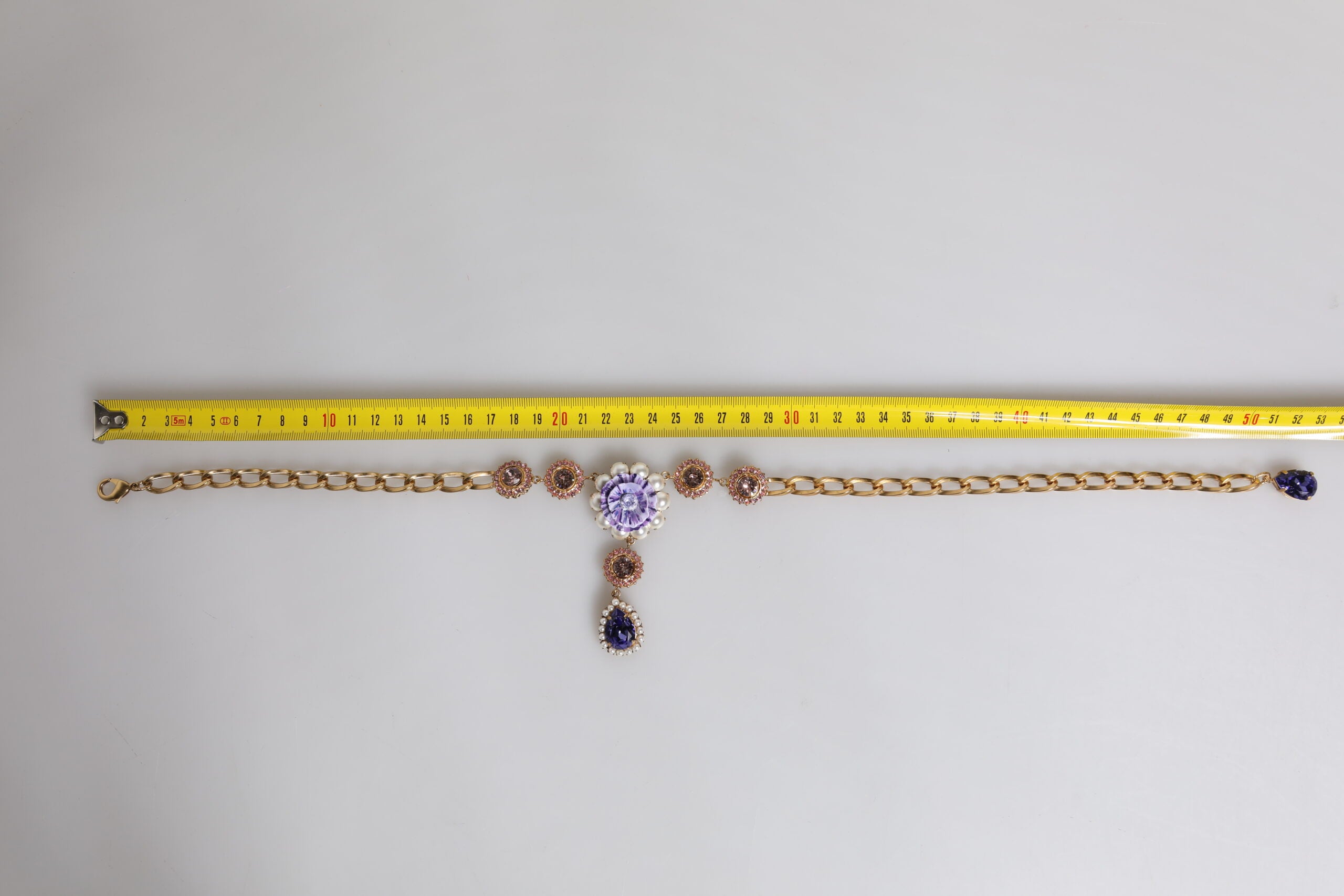 Dolce & Gabbana Gold Messing Floral Kristalle Perlen verschönert Halskette