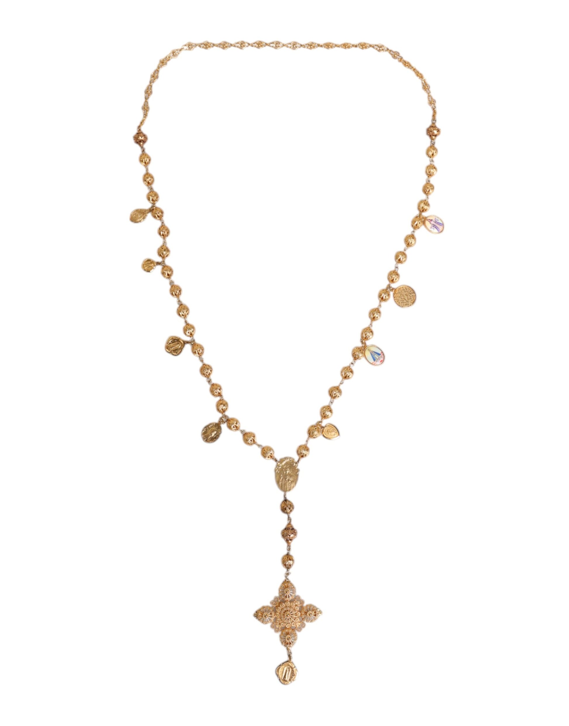 Dolce & Gabbana Goldfarbene Kette Messing Perlen Statement Sizilien Halskette