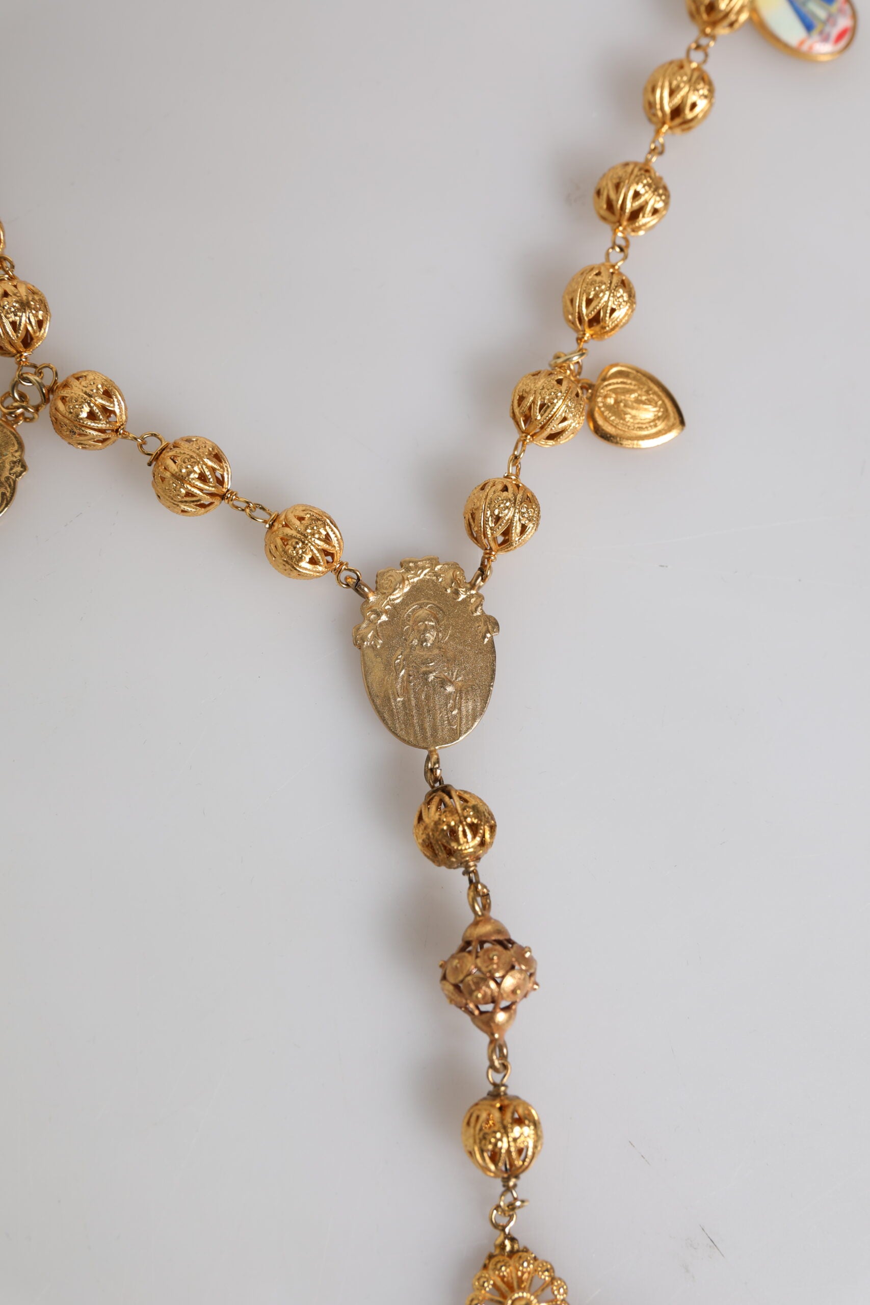 Dolce & Gabbana Goldfarbene Kette Messing Perlen Statement Sizilien Halskette