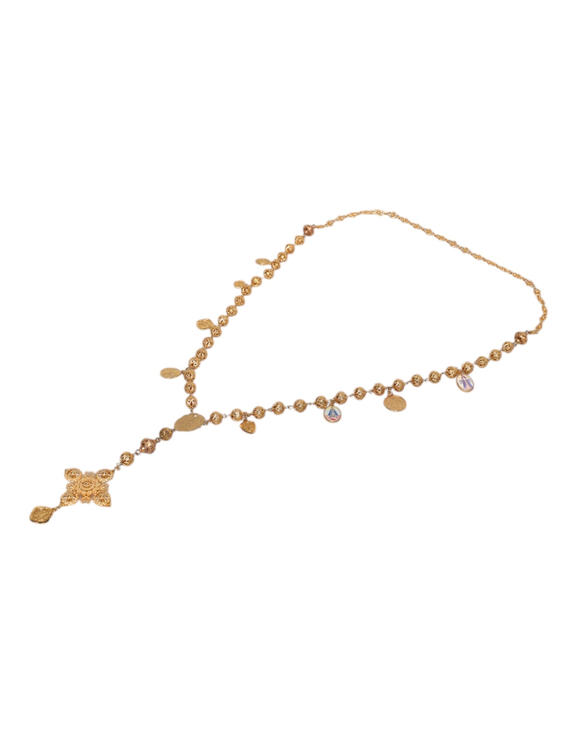 Dolce & Gabbana Goldfarbene Kette Messing Perlen Statement Sizilien Halskette