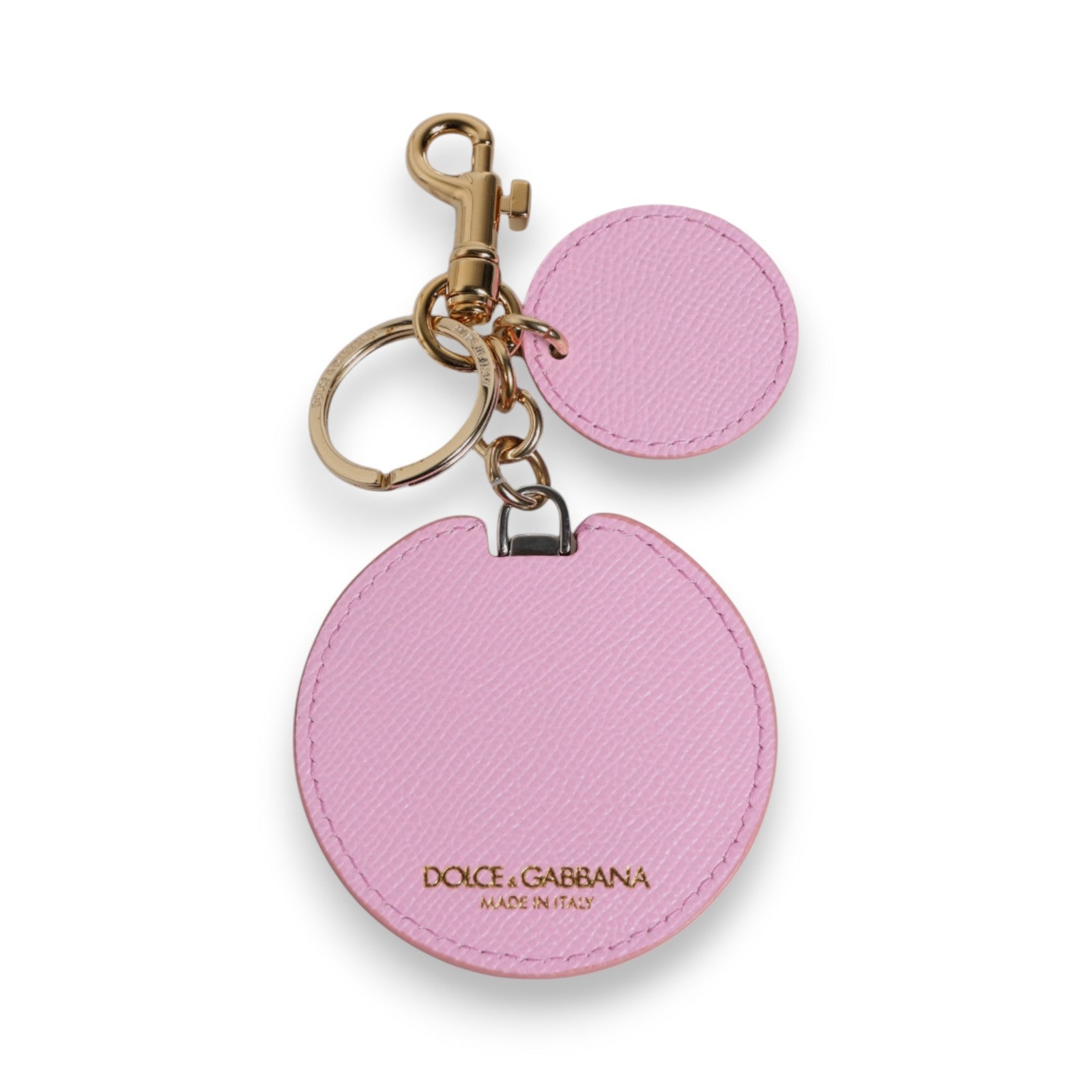 Dolce & Gabbana Rosa Kalbsleder Gold Metall Logo Druck Schlüsselanhänger Schlüsselanhänger