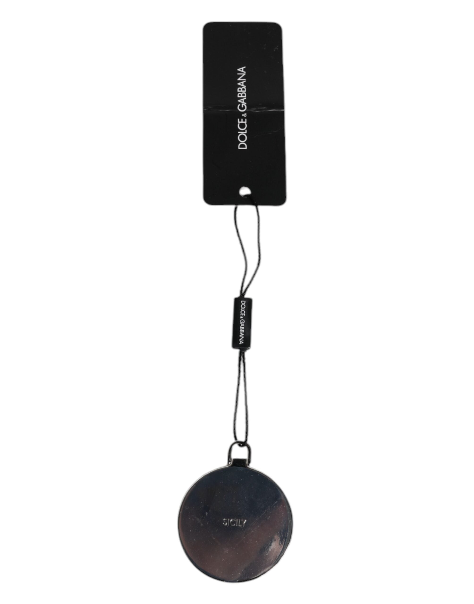 Dolce & Gabbana Rosa Kalbsleder Rundes Logo Handspiegelhalter