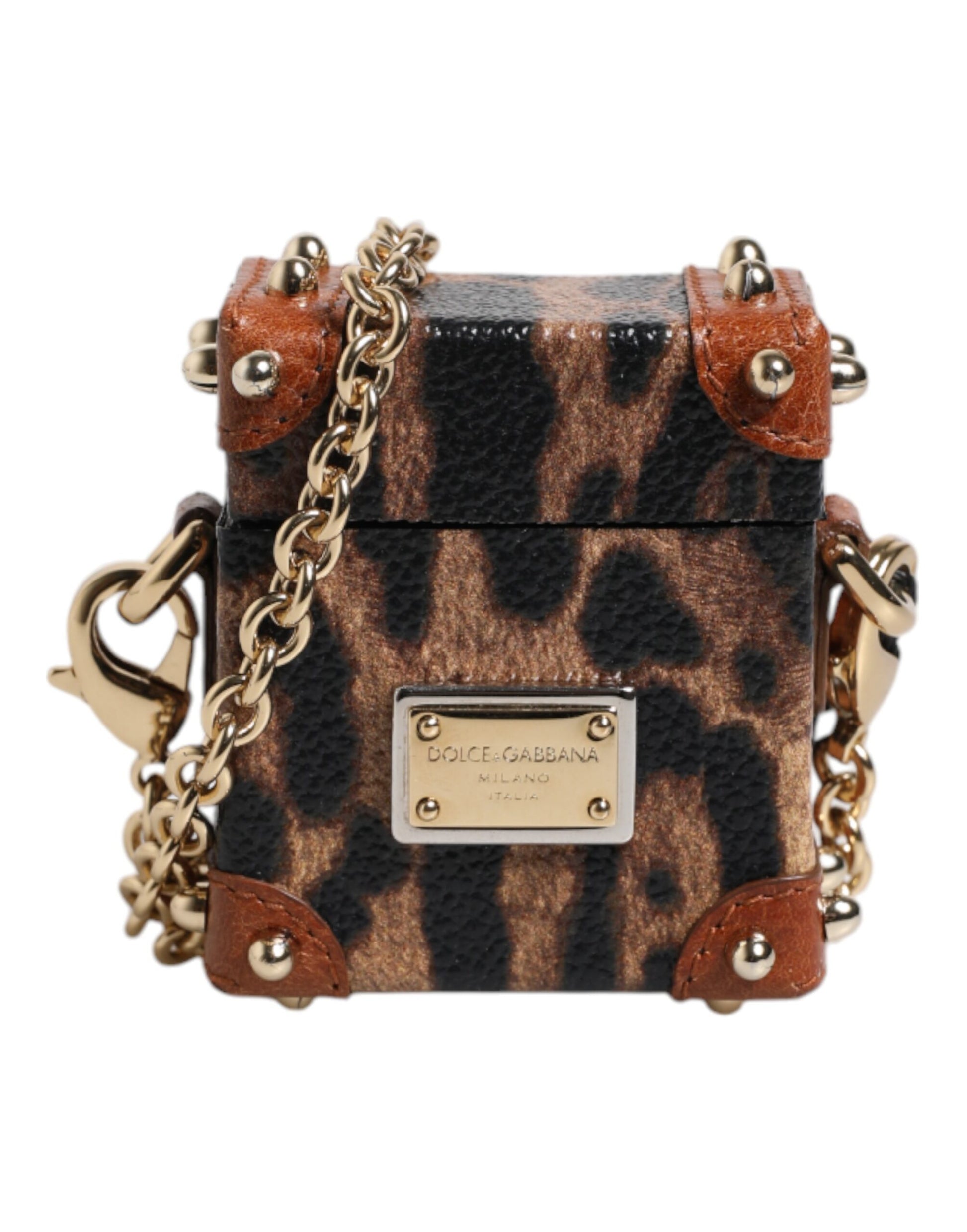 Dolce & Gabbana Braun Leopard Metall Logo Plaque Gold Kette Airpods Fall