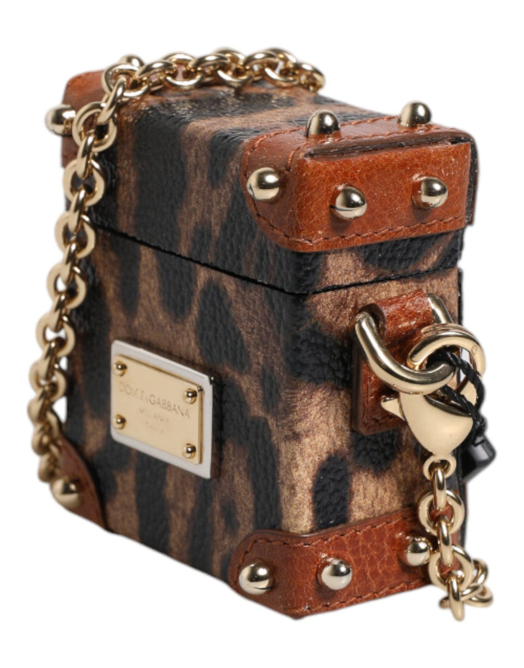 Dolce & Gabbana Braun Leopard Metall Logo Plaque Gold Kette Airpods Fall