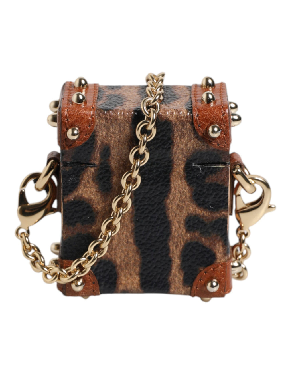 Dolce & Gabbana Braun Leopard Metall Logo Plaque Gold Kette Airpods Fall