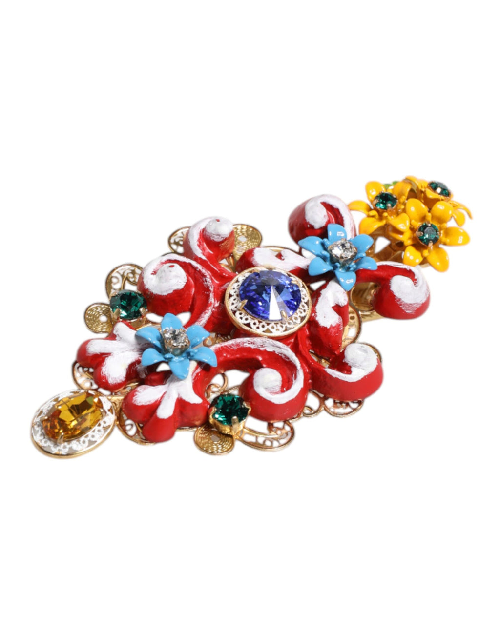 Dolce & Gabbana Multicolor Frühling CARRETTO Gold Messing Kristall Haarspange
