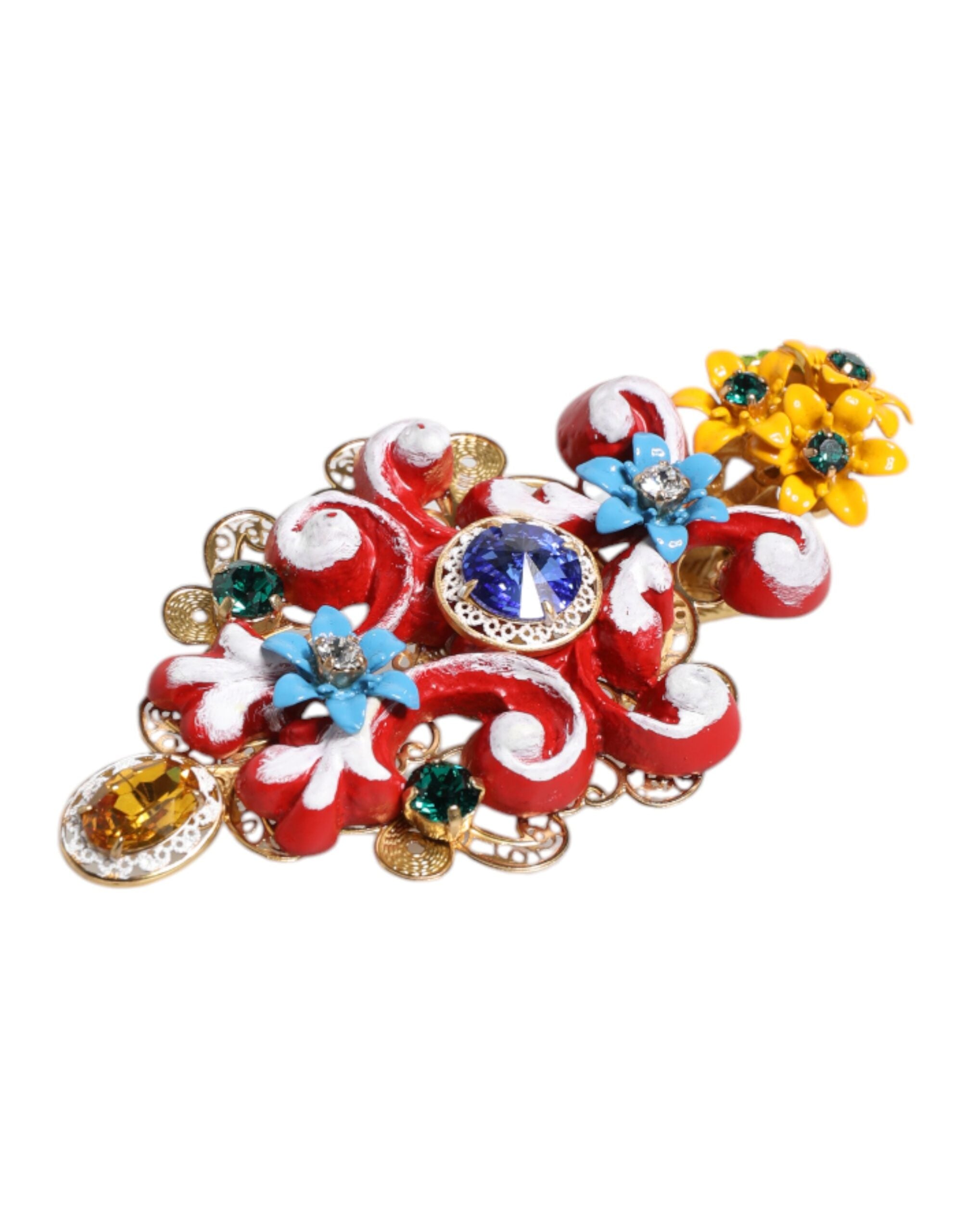 Dolce & Gabbana Multicolor Frühling CARRETTO Gold Messing Kristall Haarspange
