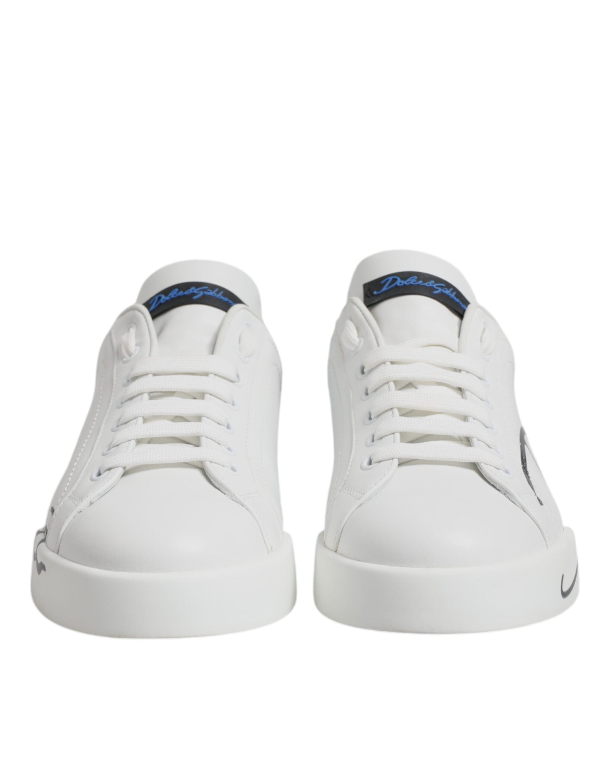 Dolce & Gabbana Weiß Blau Leder Logo Low Top Sneakers Schuhe