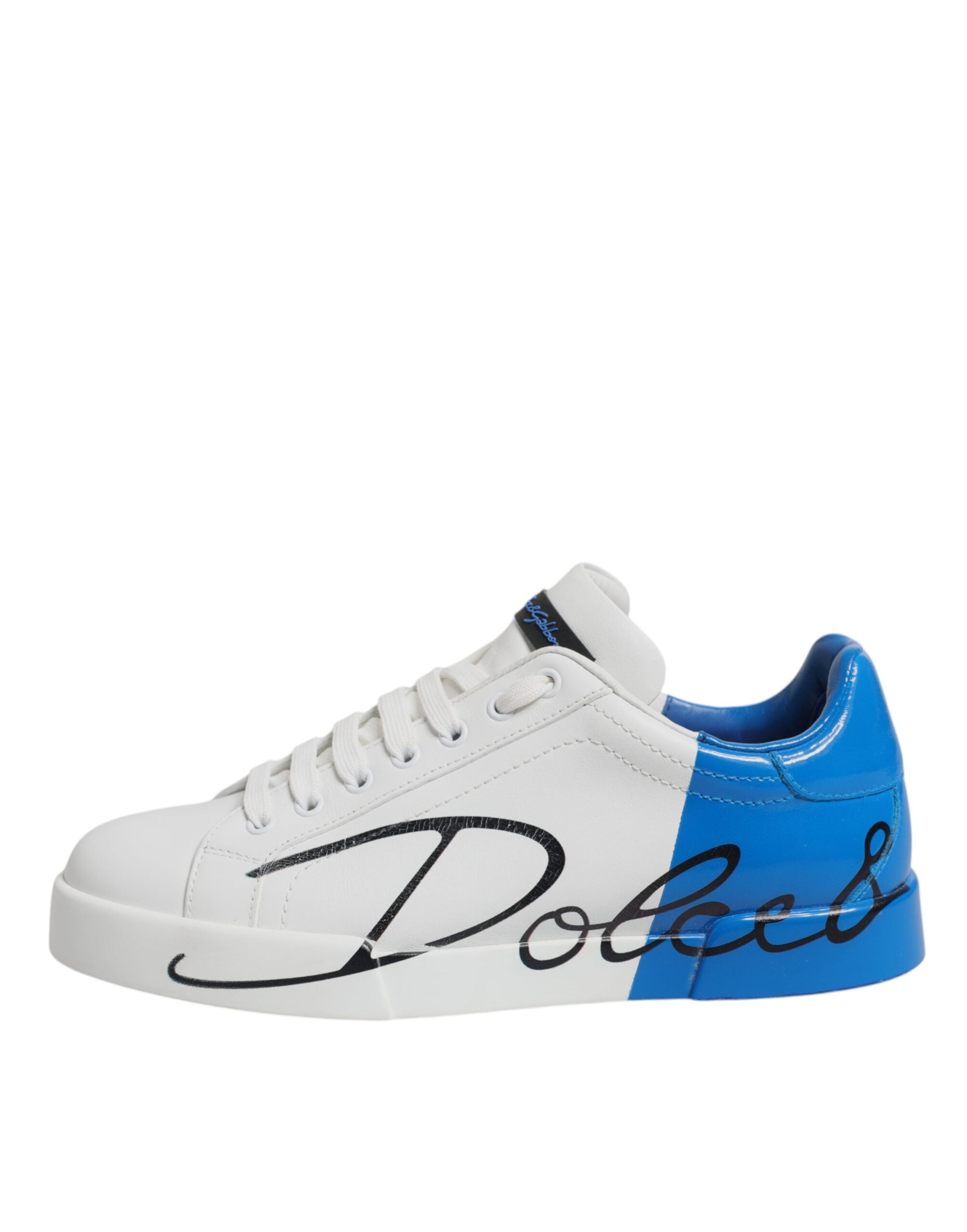 Dolce & Gabbana Weiß Blau Leder Logo Low Top Sneakers Schuhe