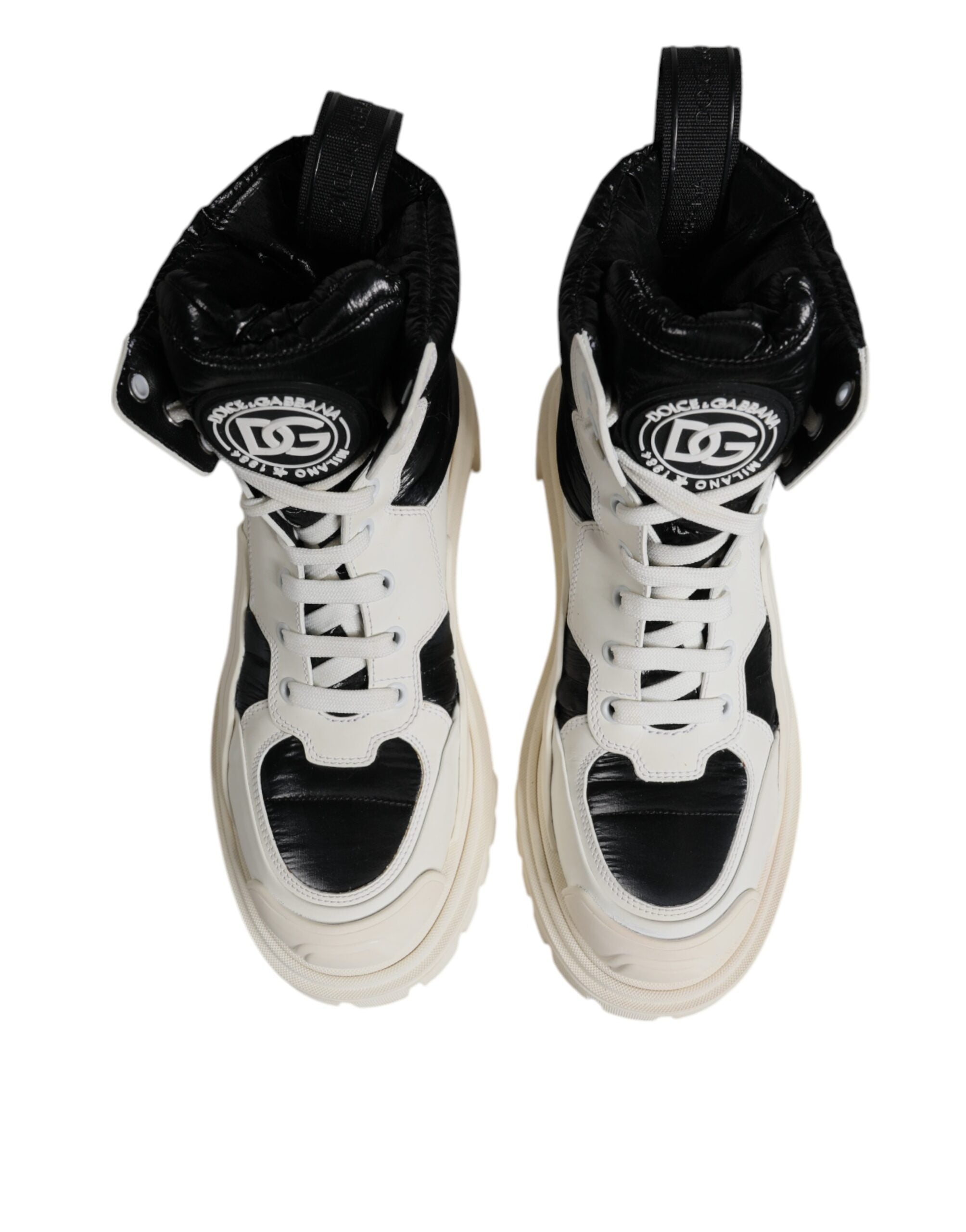 Dolce & Gabbana Weiße gepolsterte Mid Calf Lace Up Stiefel Schuhe