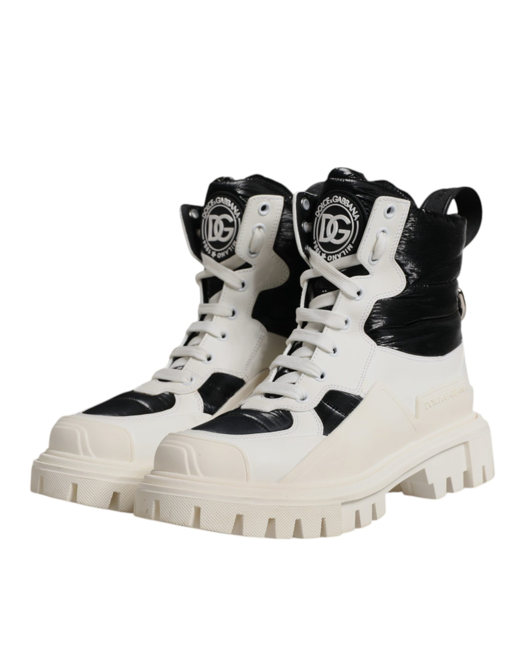 Dolce & Gabbana Weiße gepolsterte Mid Calf Lace Up Stiefel Schuhe