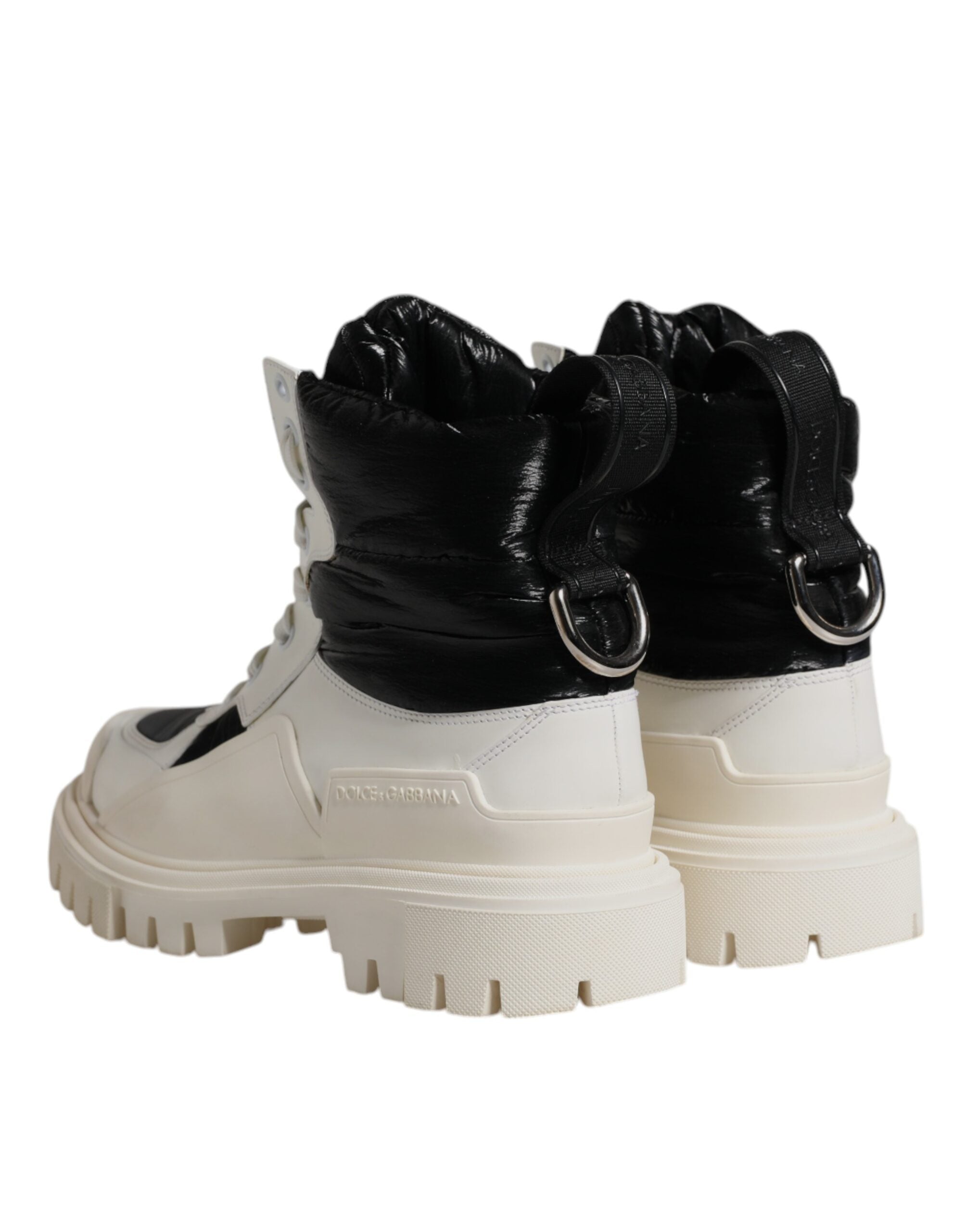 Dolce & Gabbana Weiße gepolsterte Mid Calf Lace Up Stiefel Schuhe