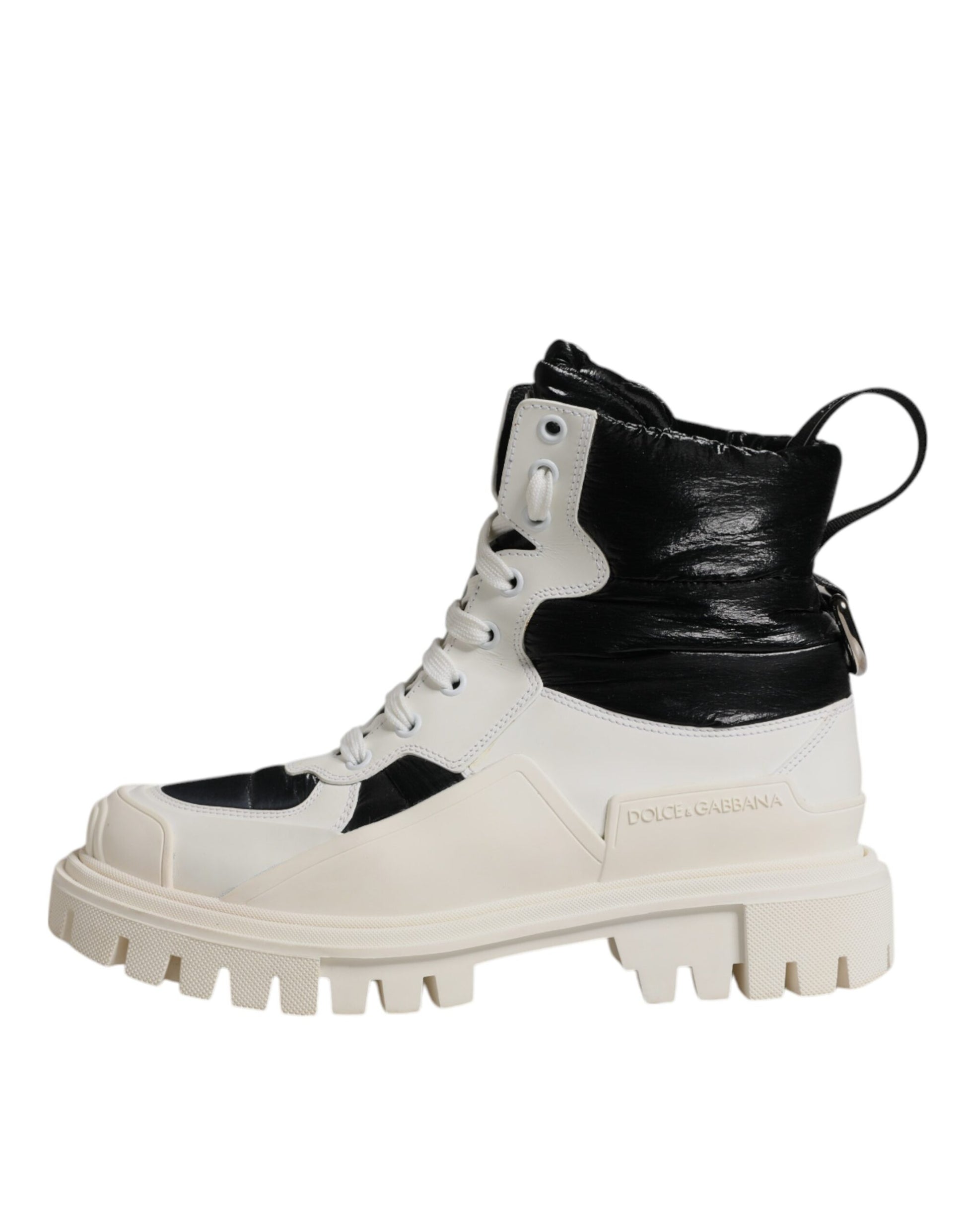 Dolce & Gabbana Weiße gepolsterte Mid Calf Lace Up Stiefel Schuhe