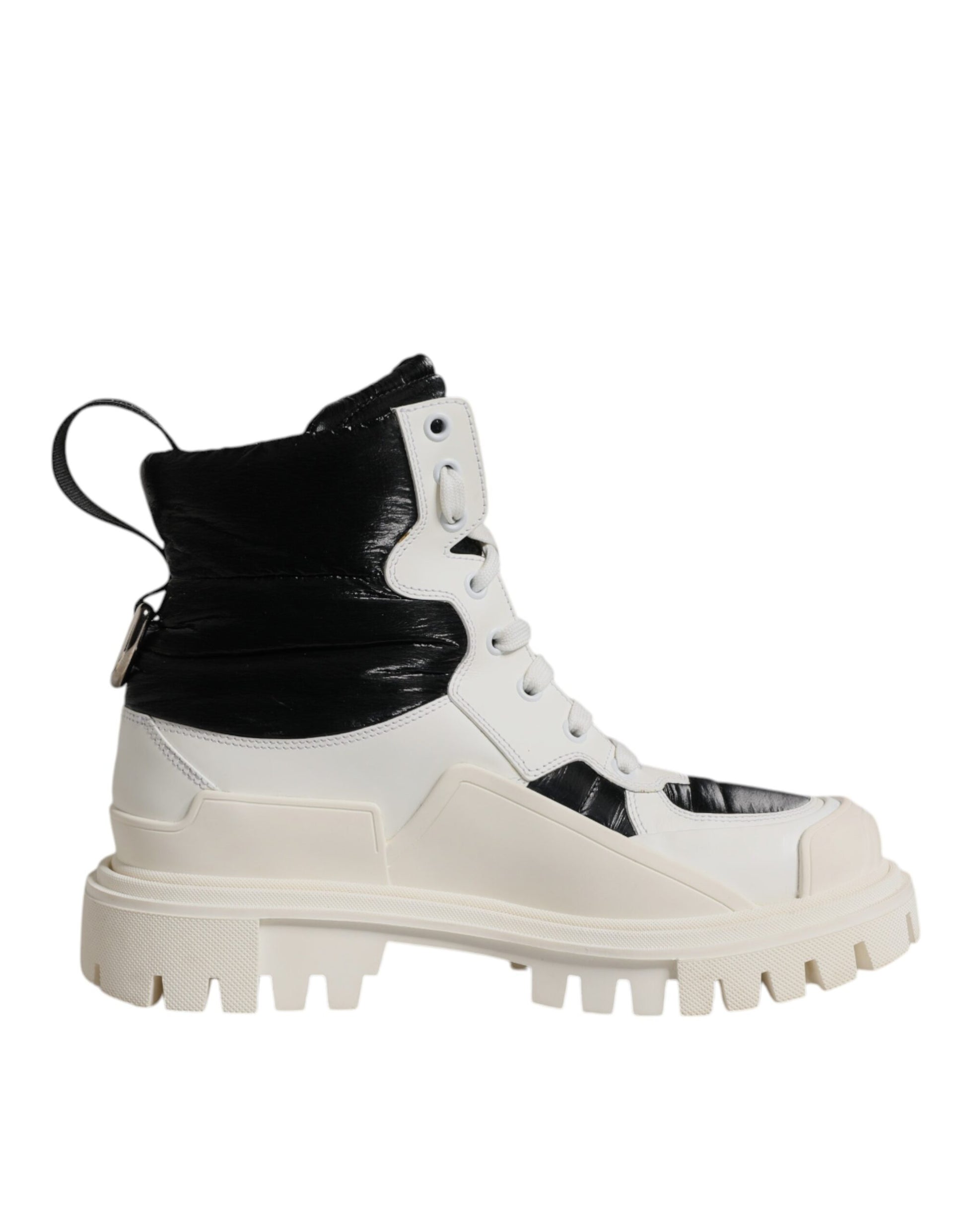 Dolce & Gabbana Weiße gepolsterte Mid Calf Lace Up Stiefel Schuhe