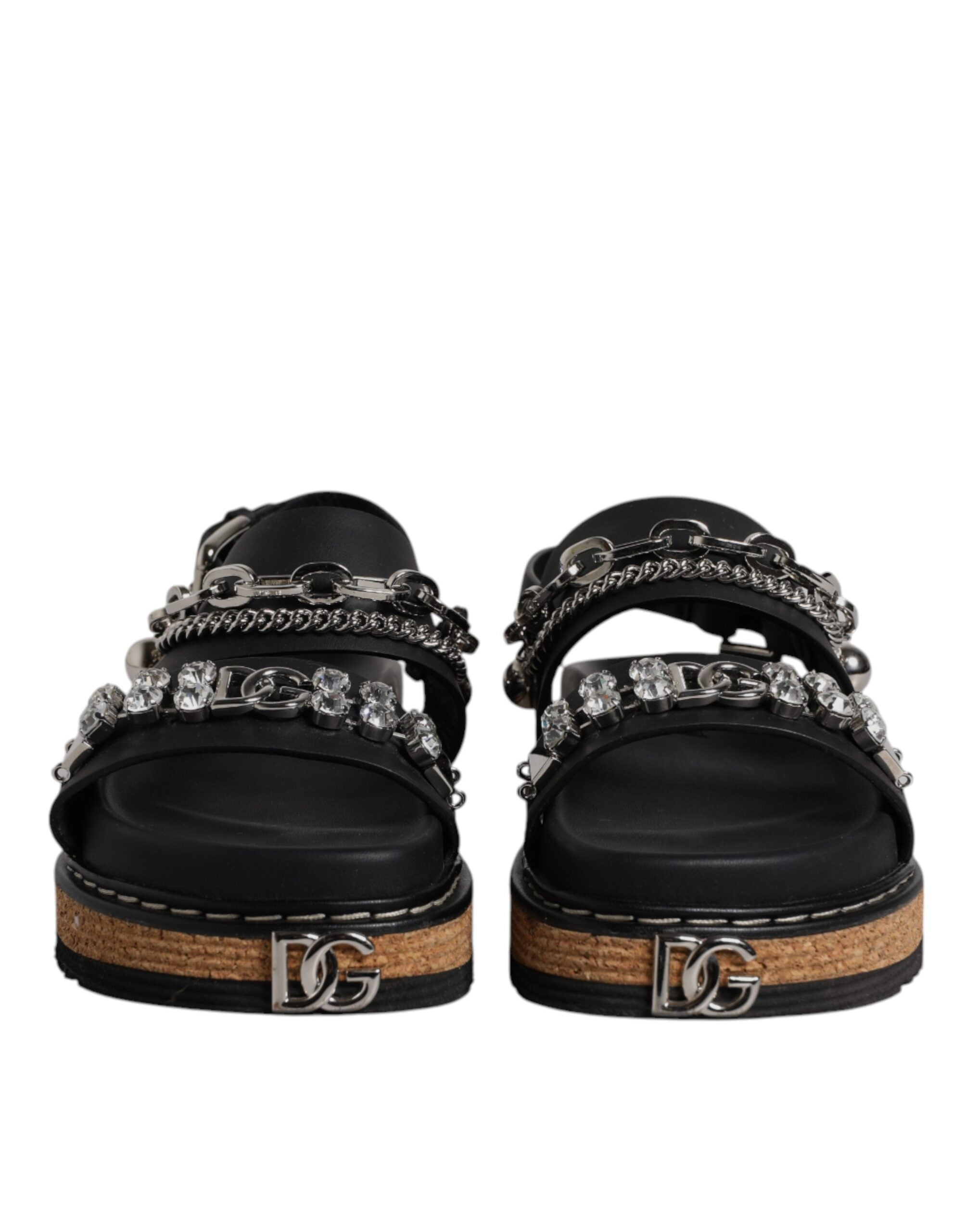 Dolce & Gabbana Schwarze Crystal Embellish Riemchensandalen Schuhe