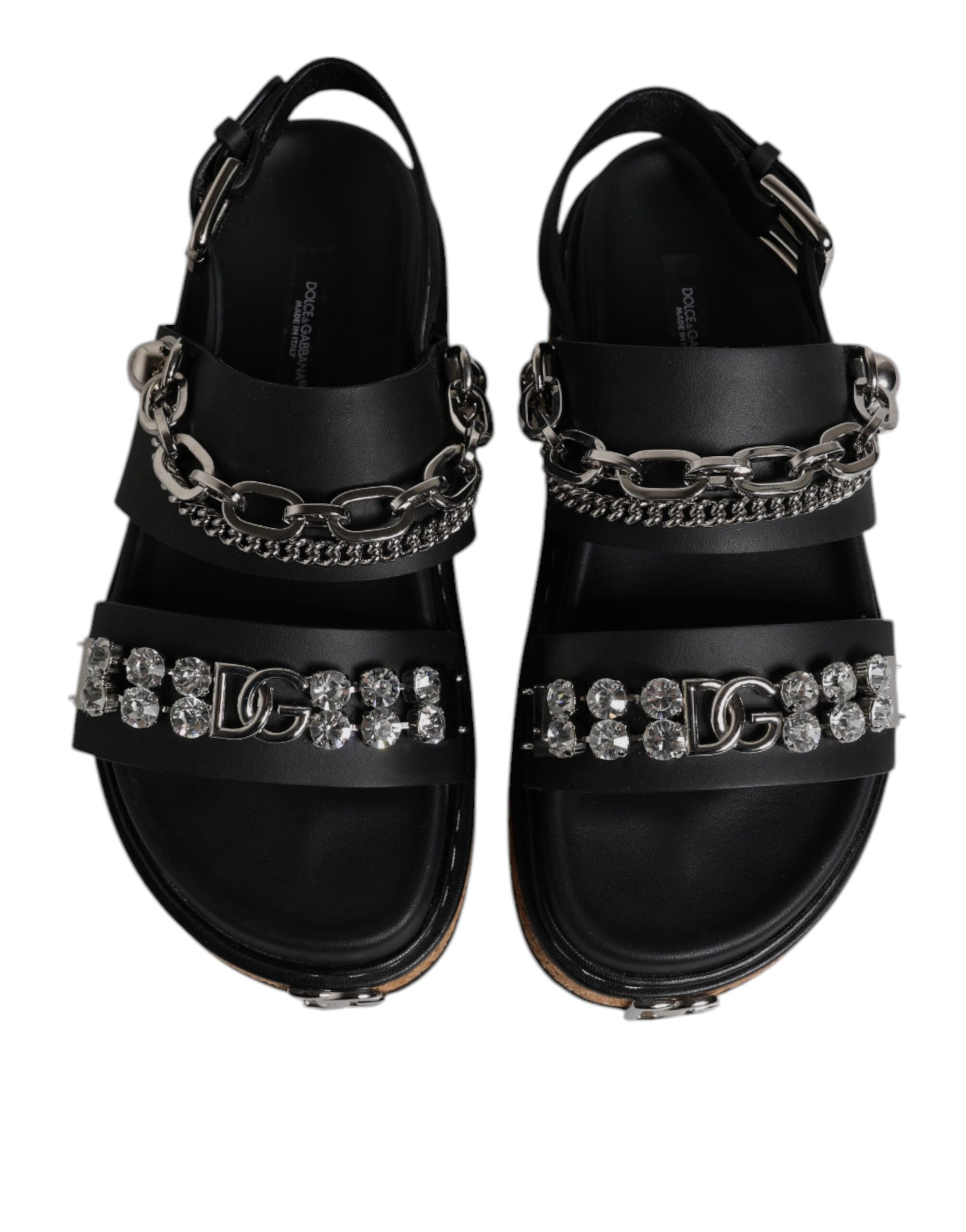 Dolce & Gabbana Schwarze Crystal Embellish Riemchensandalen Schuhe