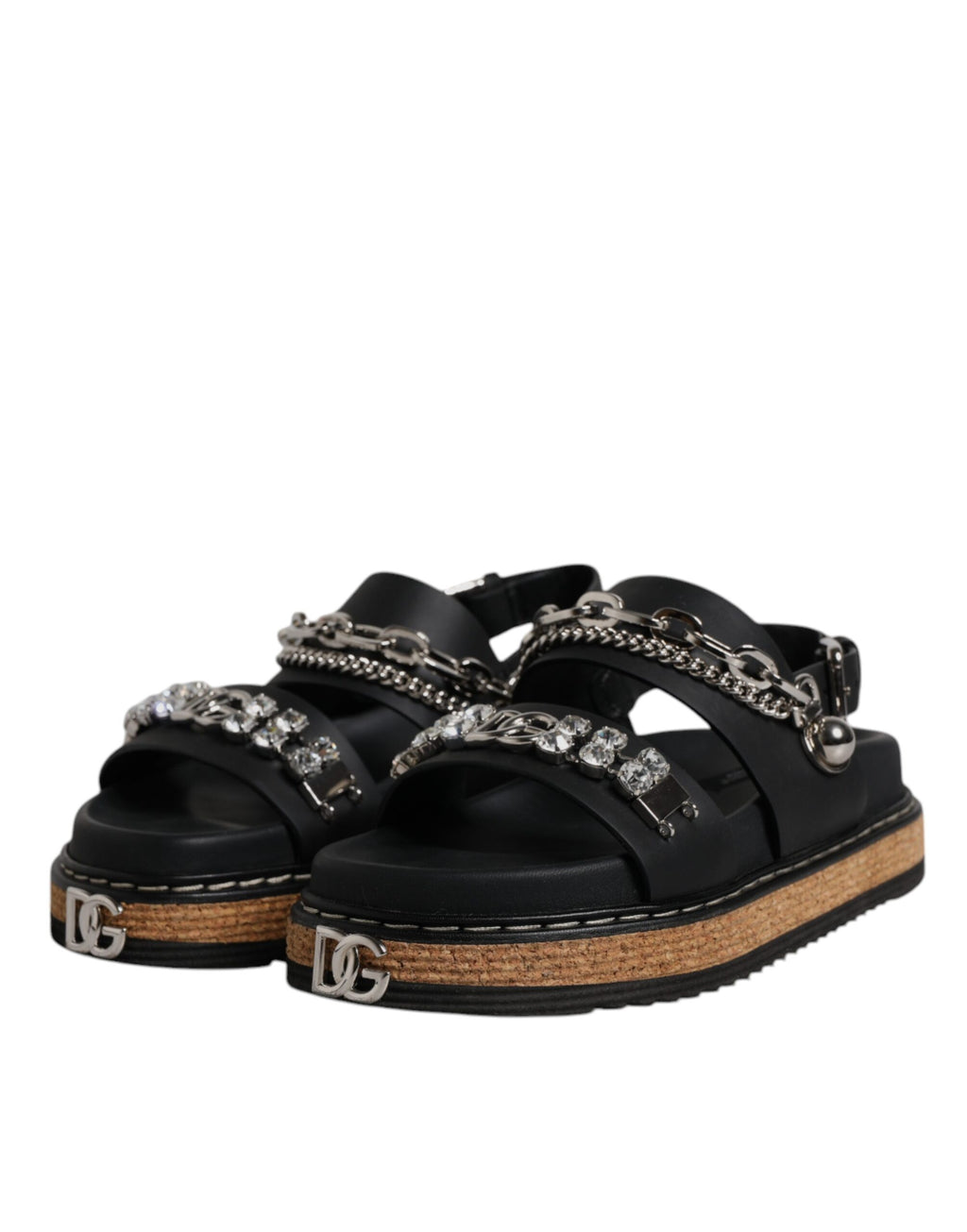 Dolce & Gabbana Schwarze Crystal Embellish Riemchensandalen Schuhe