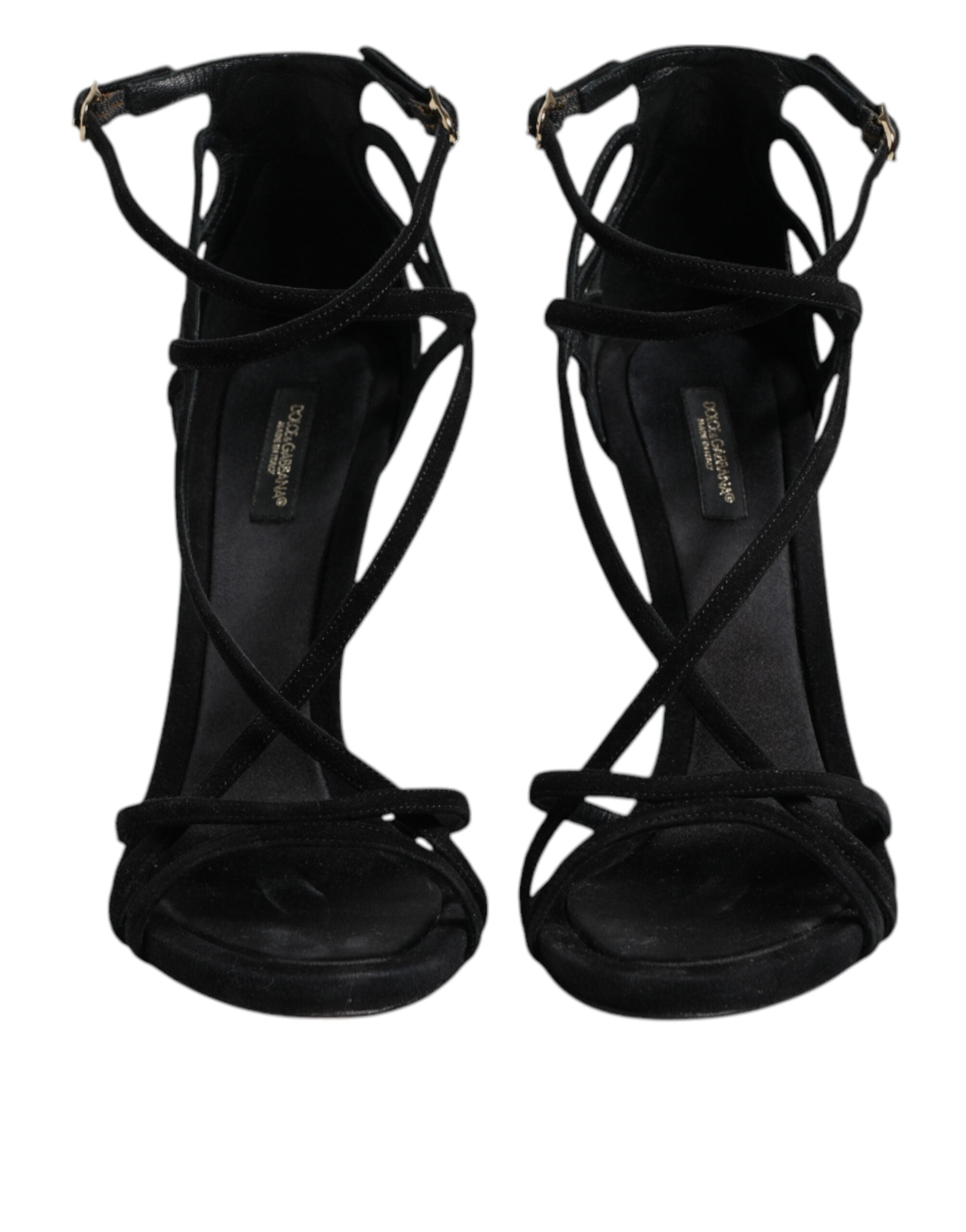 Dolce & Gabbana Schwarz Leder Stiletto Heels Sandalen Schuhe