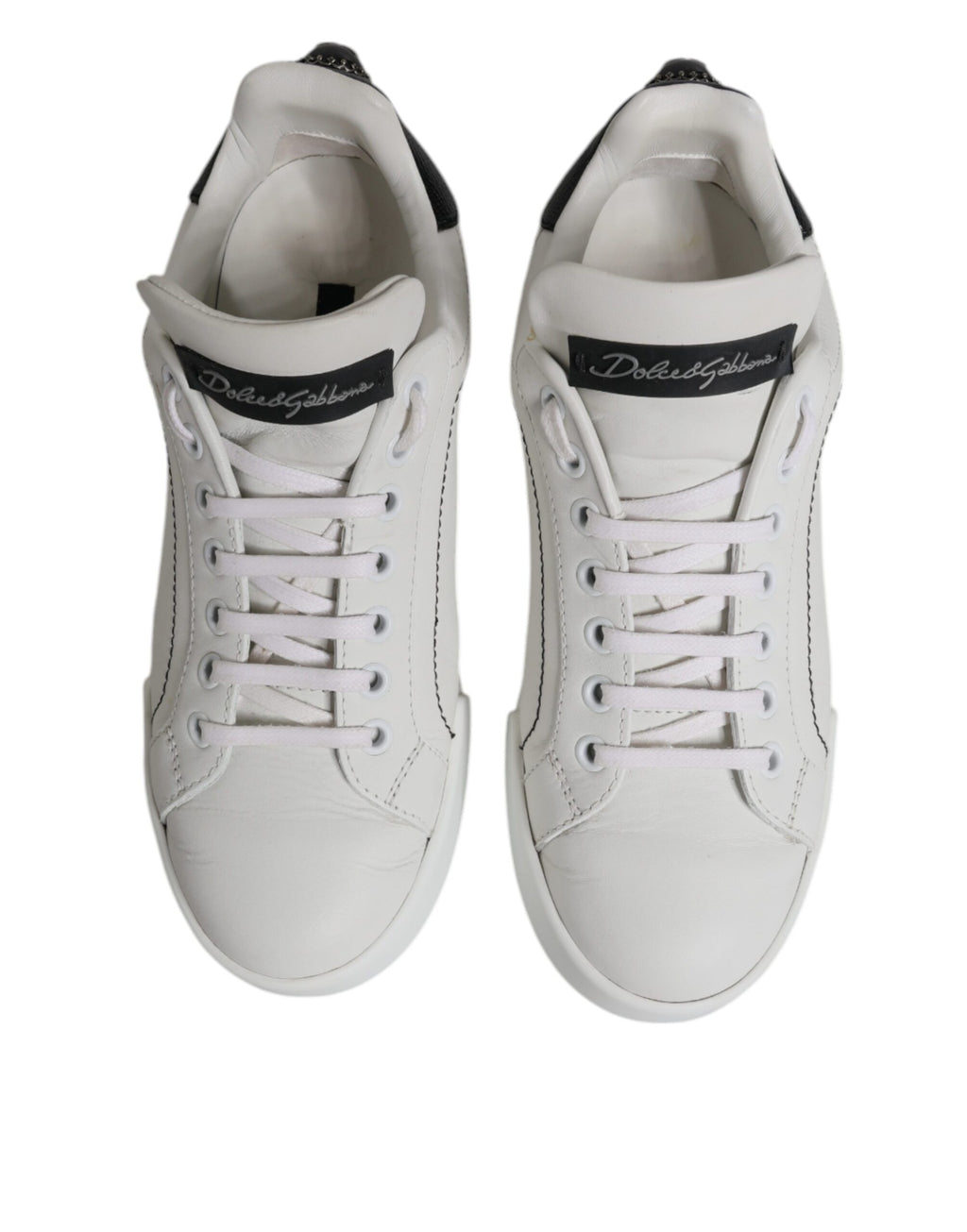 Dolce & Gabbana Weiß Schwarz Leder Low Top Sneakers Schuhe