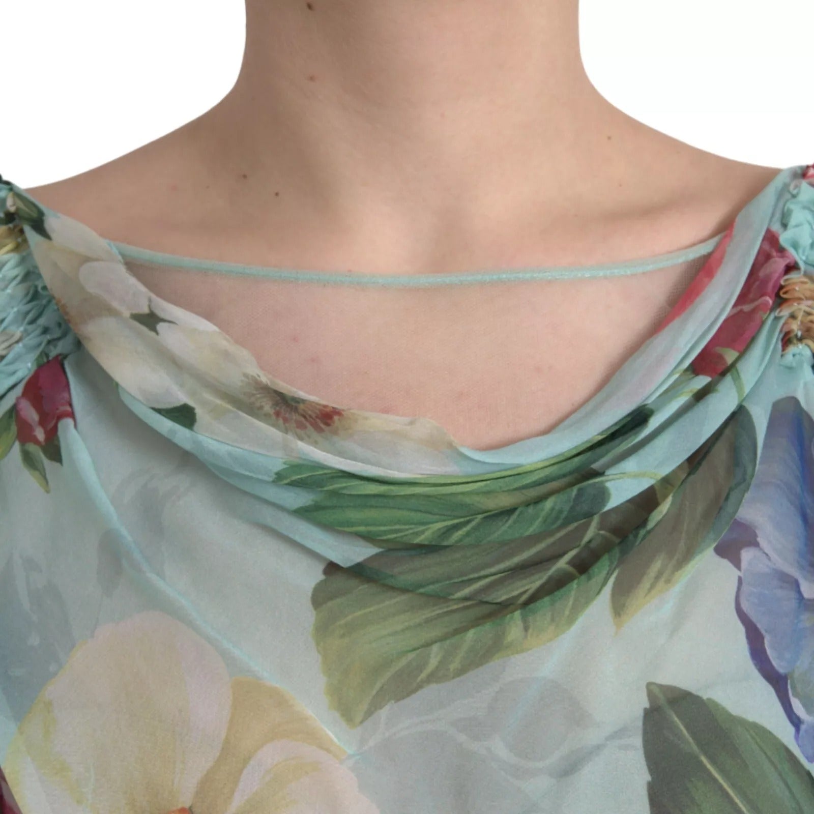 Dolce & Gabbana Blaues gestuftes Maxikleid mit Blumendruck