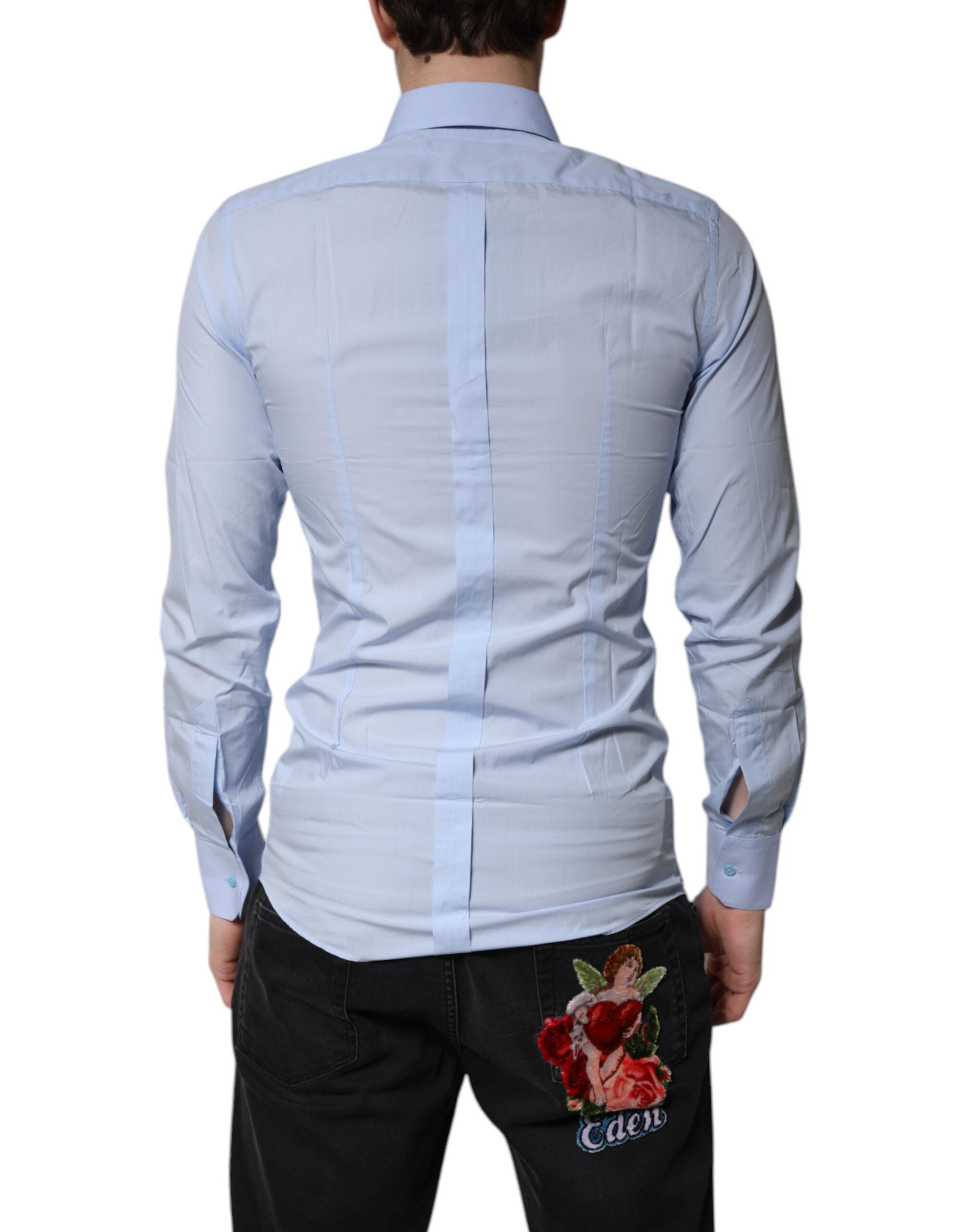 Dolce & Gabbana Hellblaues Kleid aus Baumwolle GOLD Formelles Hemd