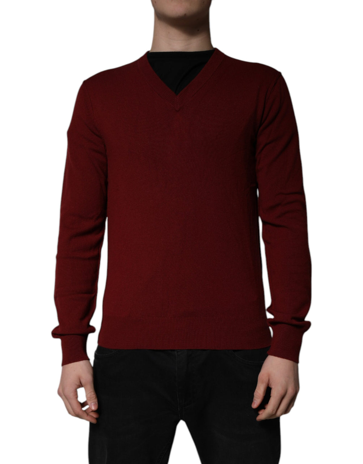 Dolce & Gabbana Weinroter Kaschmir-Pullover mit V-Ausschnitt für Herren