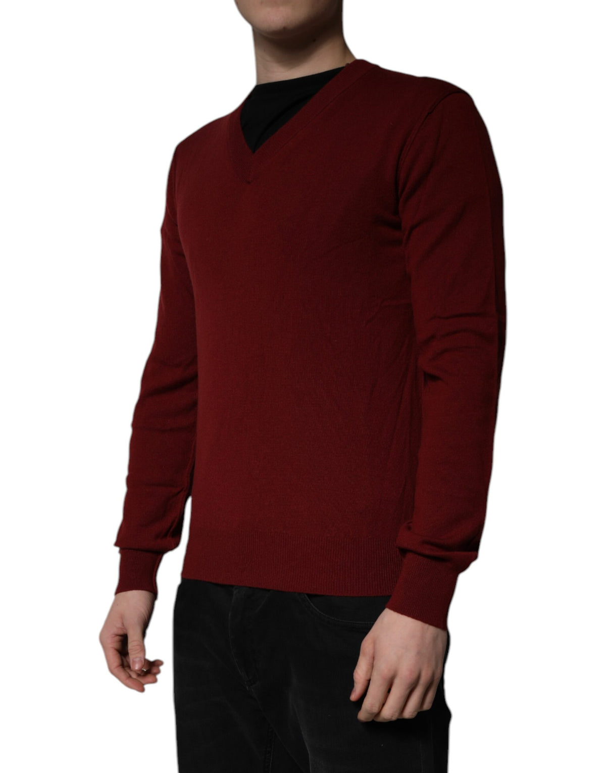 Dolce & Gabbana Weinroter Kaschmir-Pullover mit V-Ausschnitt für Herren