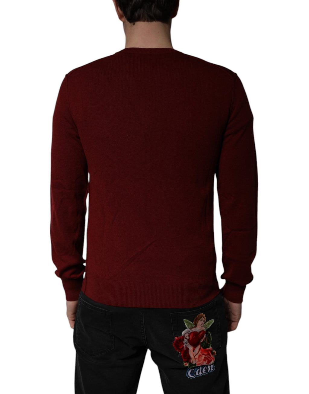 Dolce & Gabbana Weinroter Kaschmir-Pullover mit V-Ausschnitt für Herren