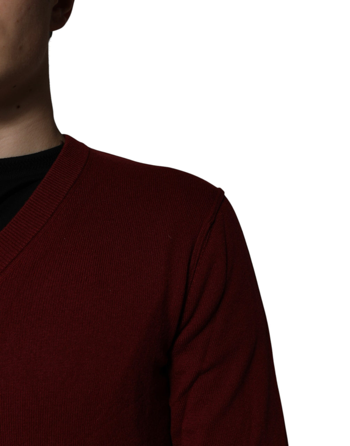 Dolce & Gabbana Weinroter Kaschmir-Pullover mit V-Ausschnitt für Herren
