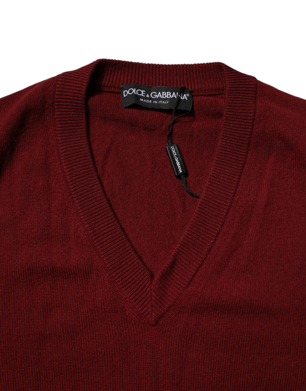 Dolce & Gabbana Weinroter Kaschmir-Pullover mit V-Ausschnitt für Herren