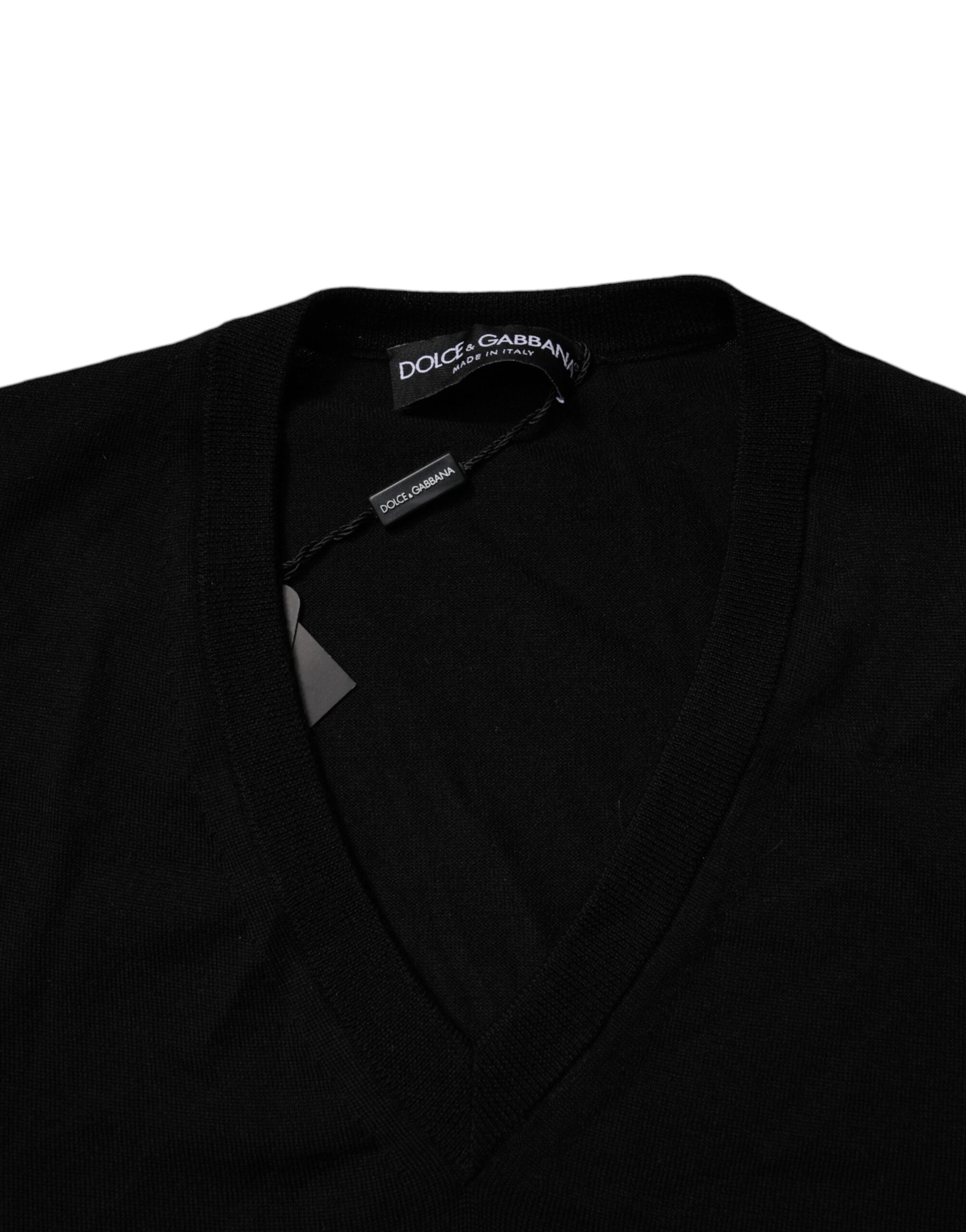 Dolce & Gabbana Schwarzer Camouflage Pullover mit V-Ausschnitt