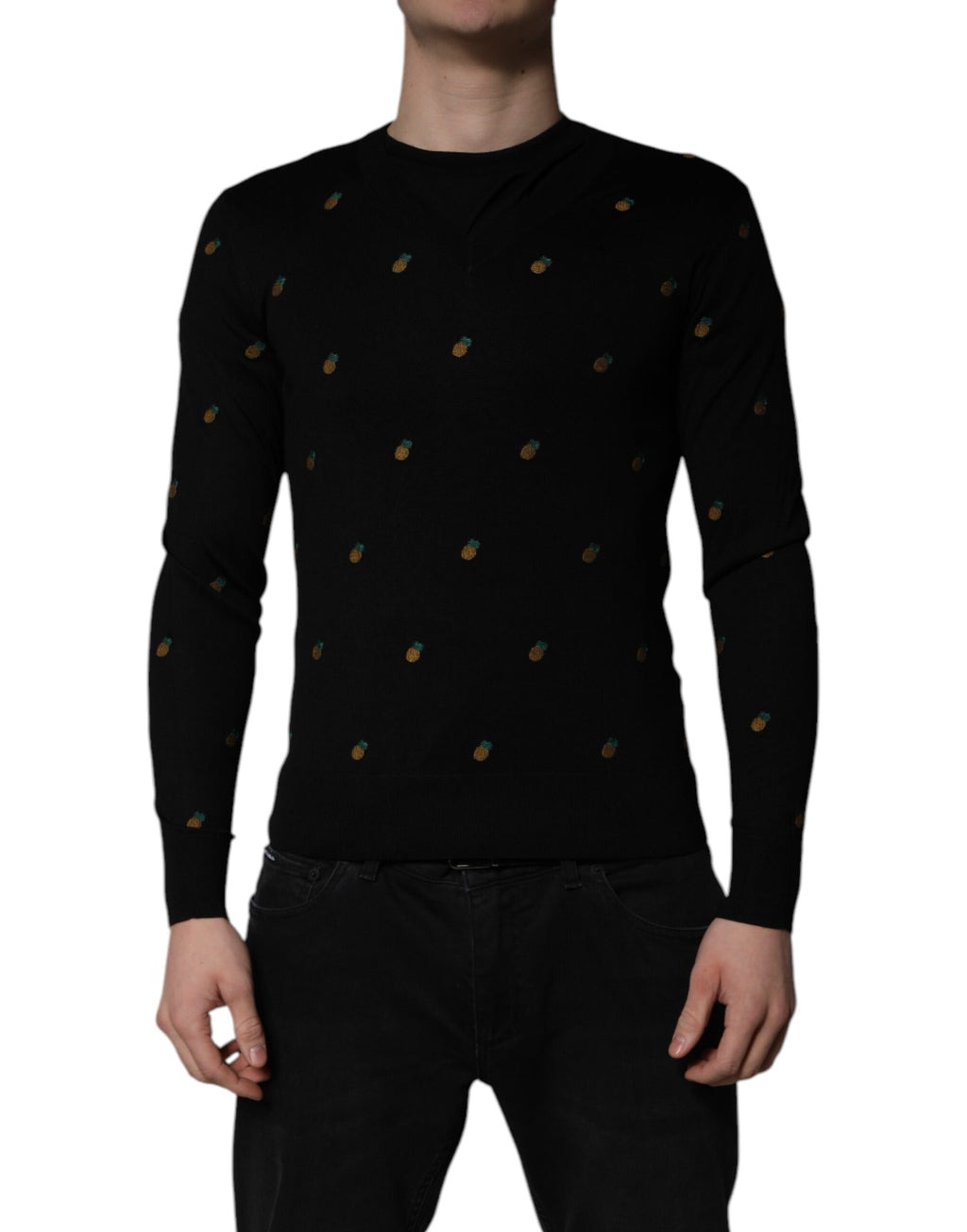Dolce & Gabbana Schwarzer Ananas-Pullover mit Rundhalsausschnitt
