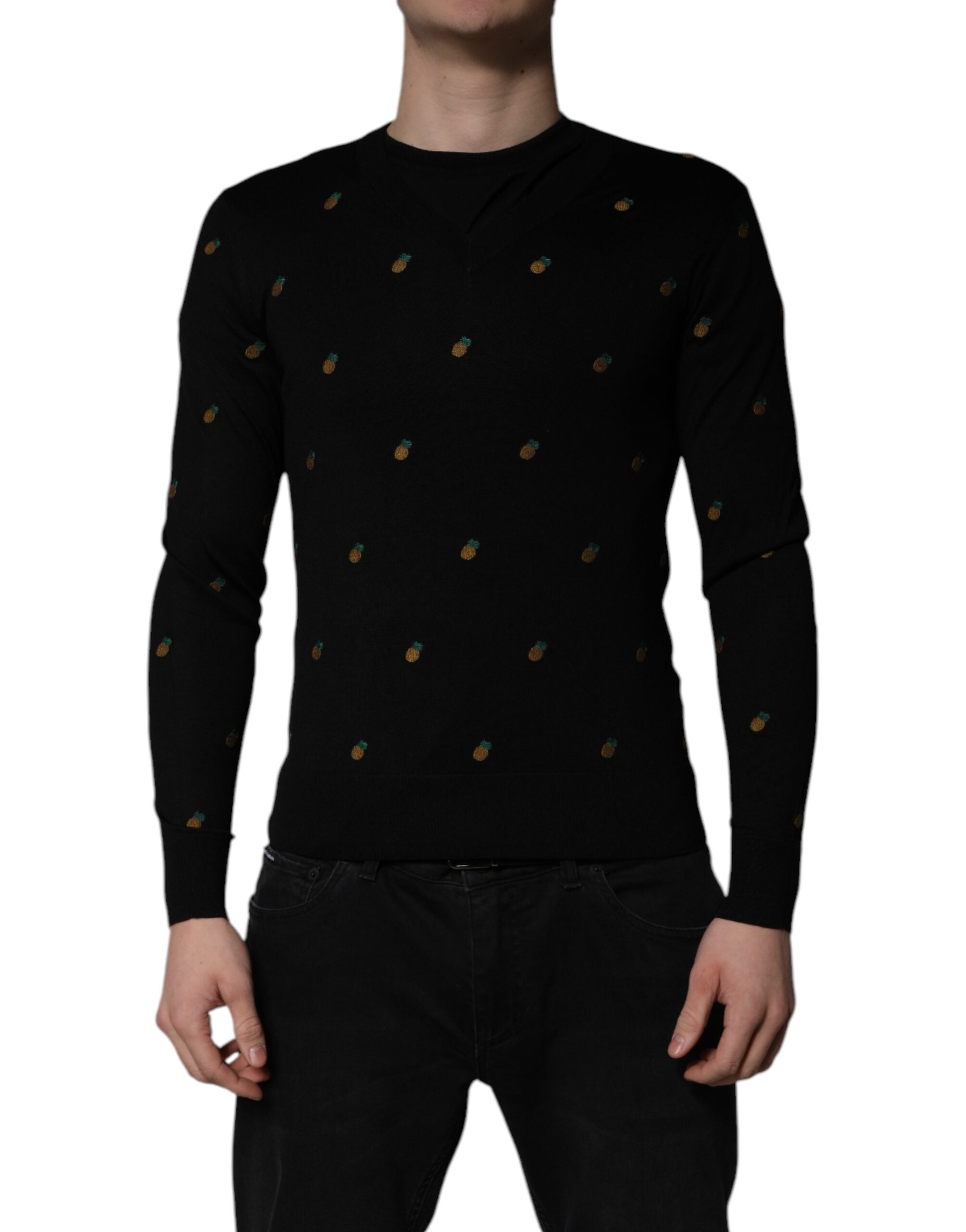 Dolce & Gabbana Schwarzer Ananas-Pullover mit Rundhalsausschnitt