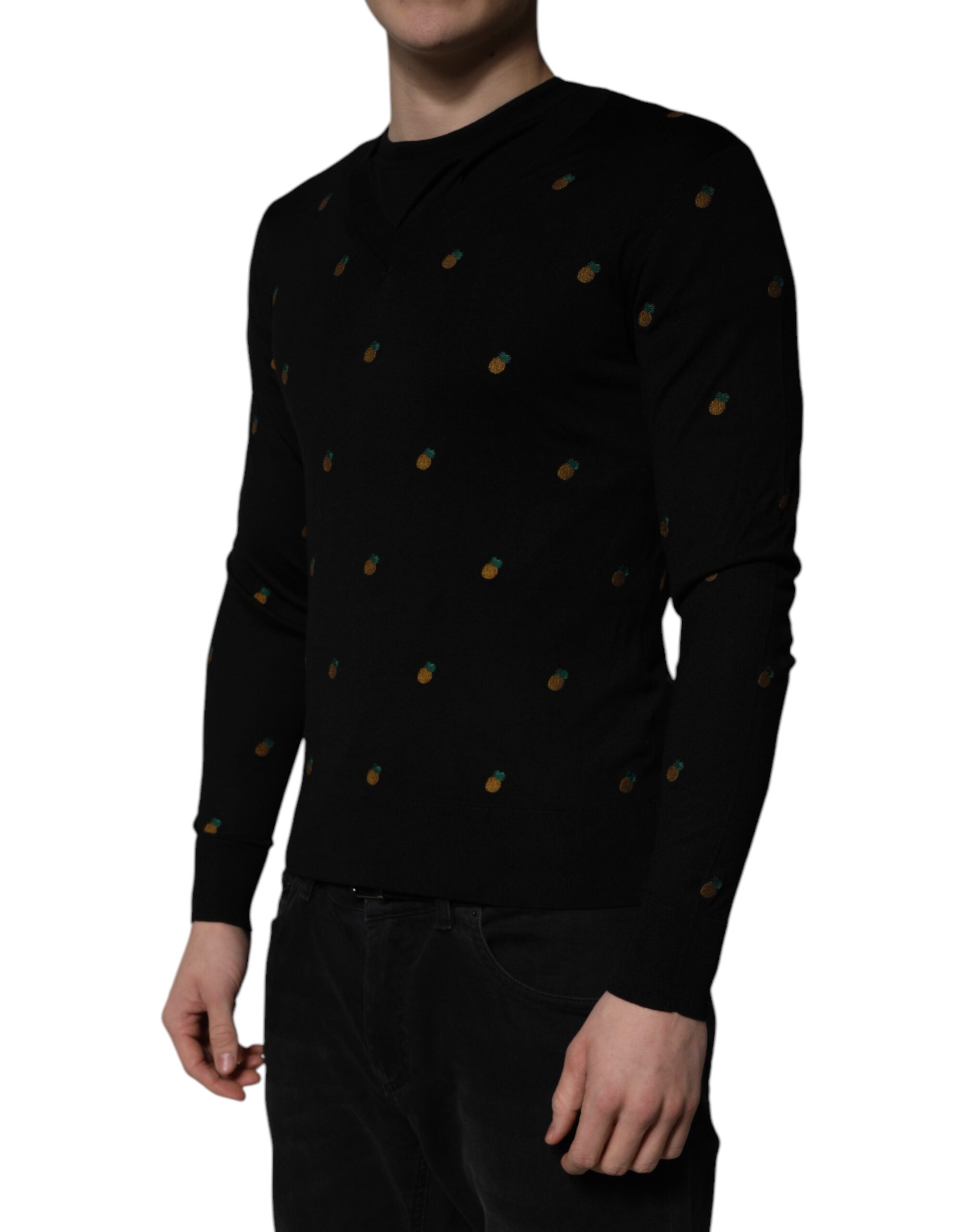 Dolce & Gabbana Schwarzer Ananas-Pullover mit Rundhalsausschnitt