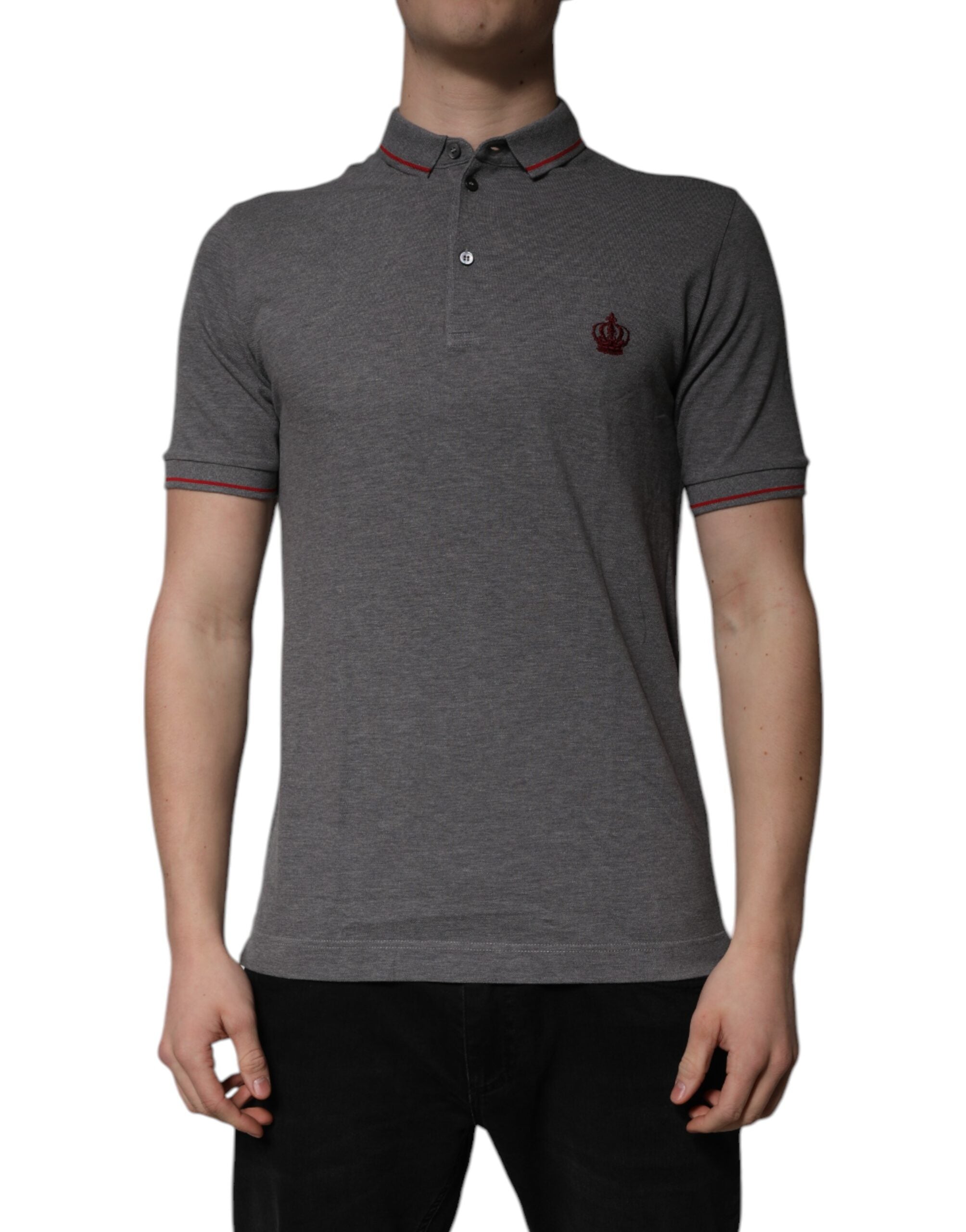 Dolce & Gabbana Graues Baumwollkronen-Polo-T-Shirt mit Kragen