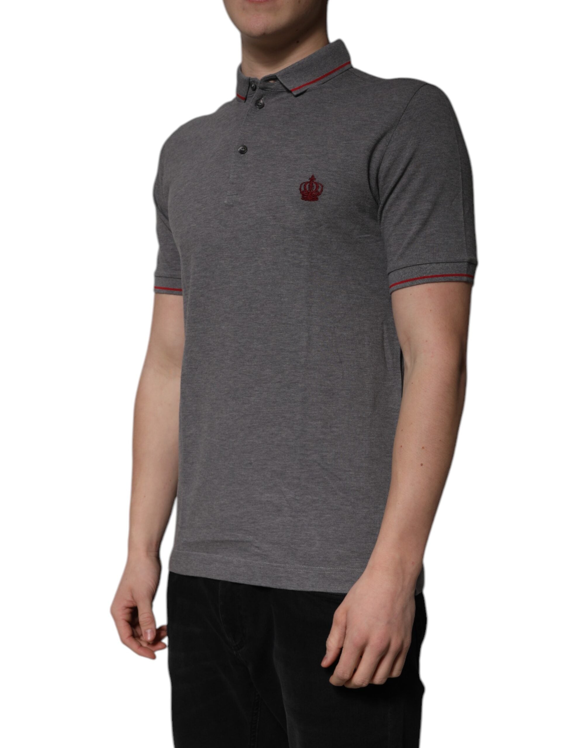Dolce & Gabbana Graues Baumwollkronen-Polo-T-Shirt mit Kragen