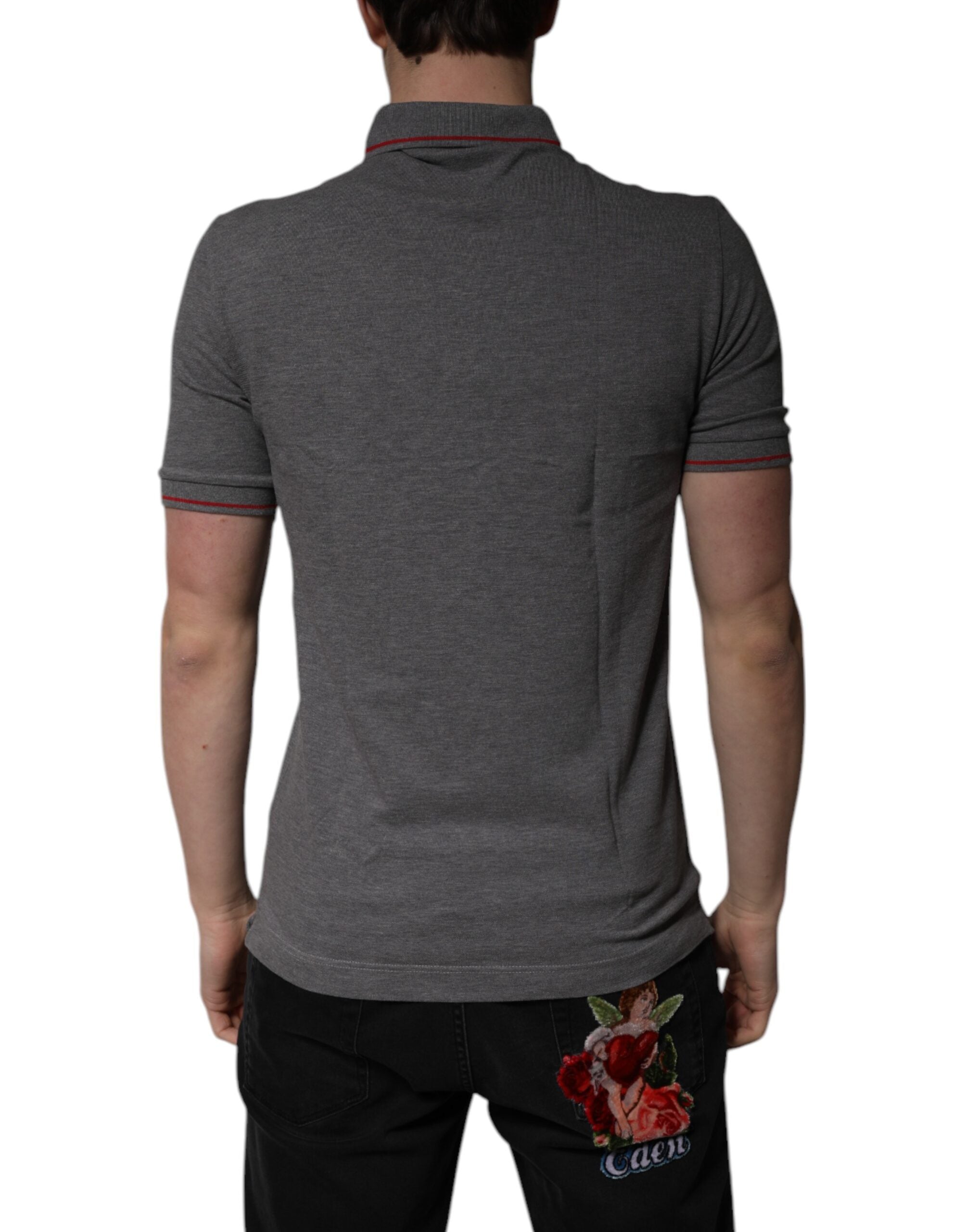 Dolce & Gabbana Graues Baumwollkronen-Polo-T-Shirt mit Kragen