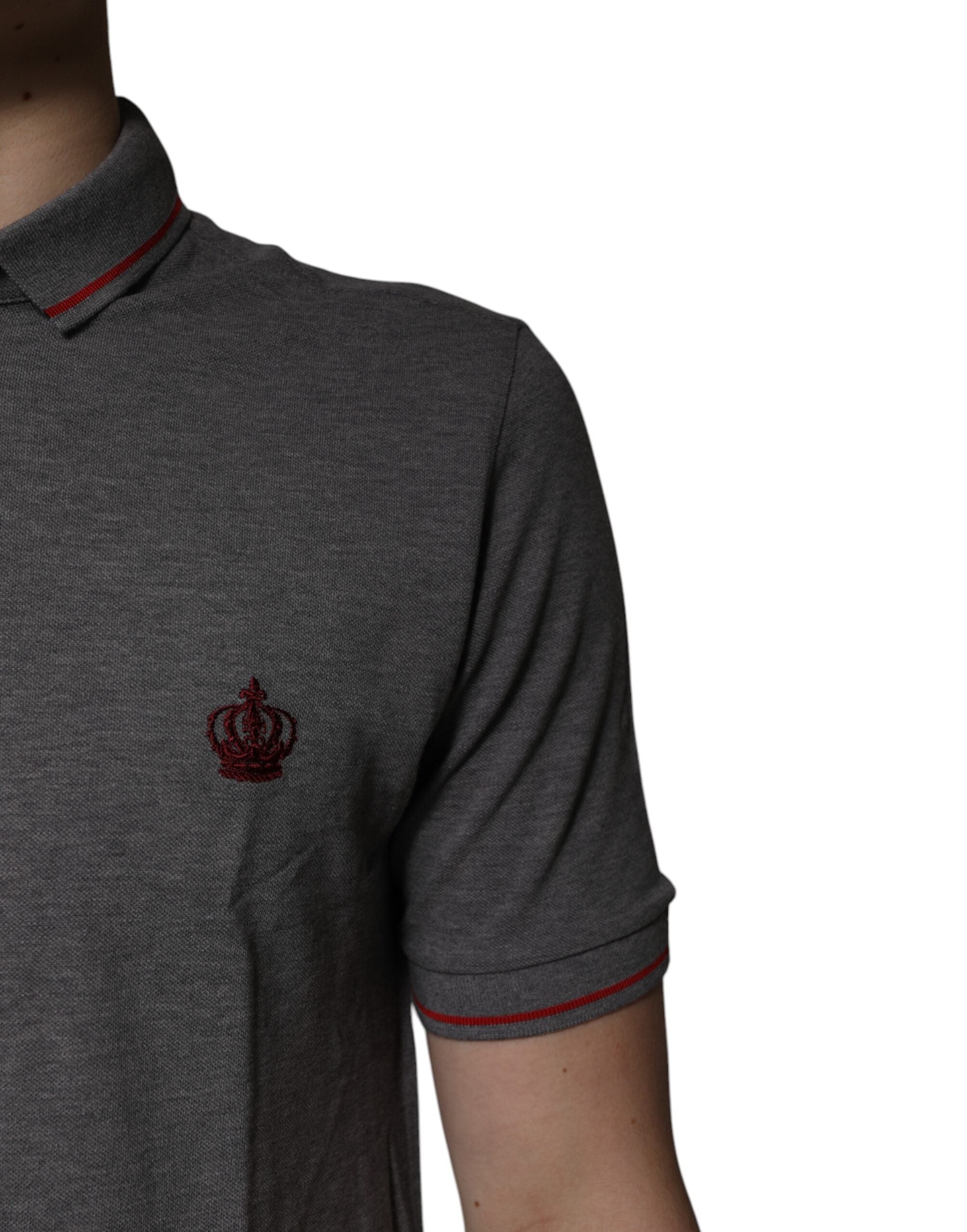 Dolce & Gabbana Graues Baumwollkronen-Polo-T-Shirt mit Kragen