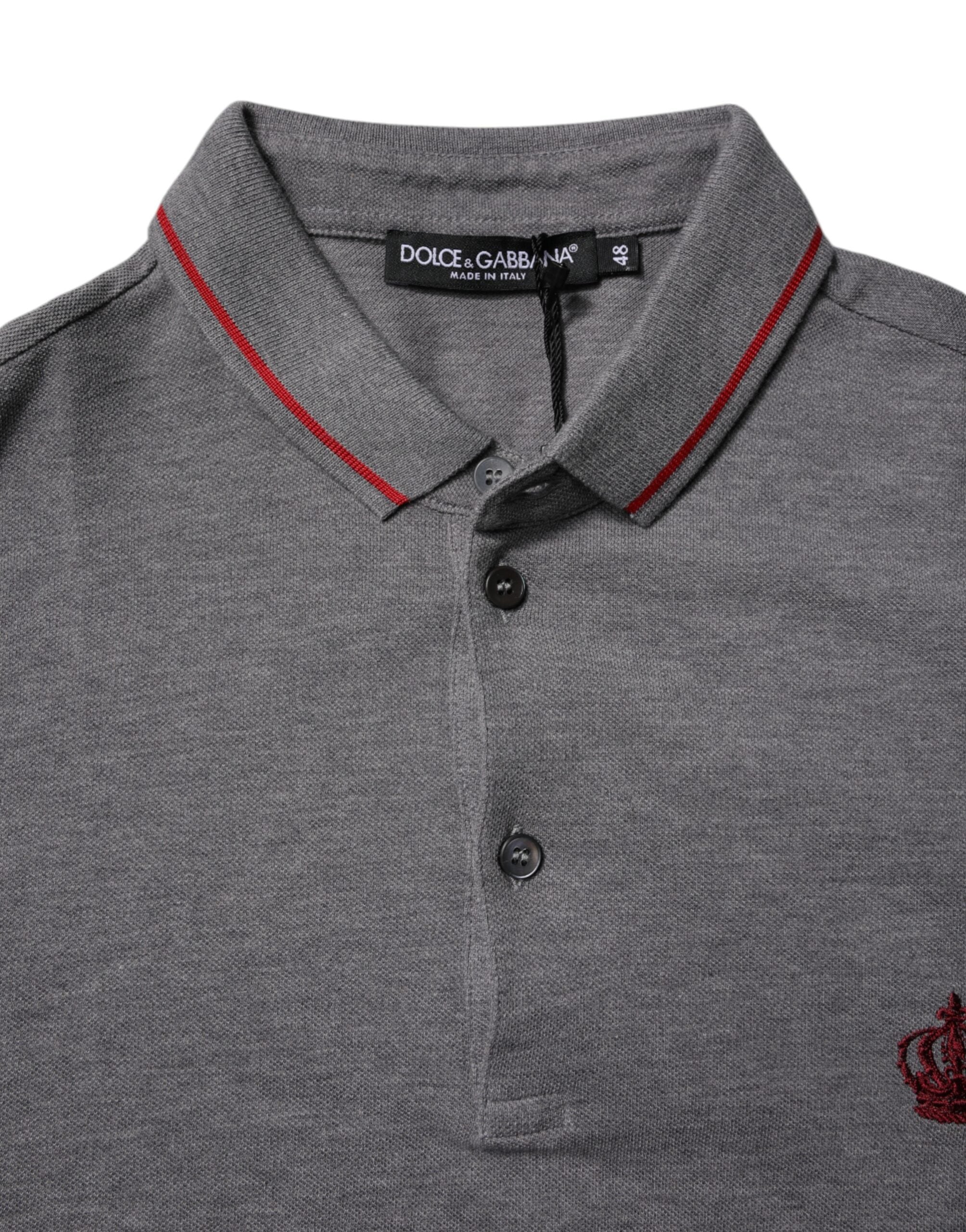 Dolce & Gabbana Graues Baumwollkronen-Polo-T-Shirt mit Kragen