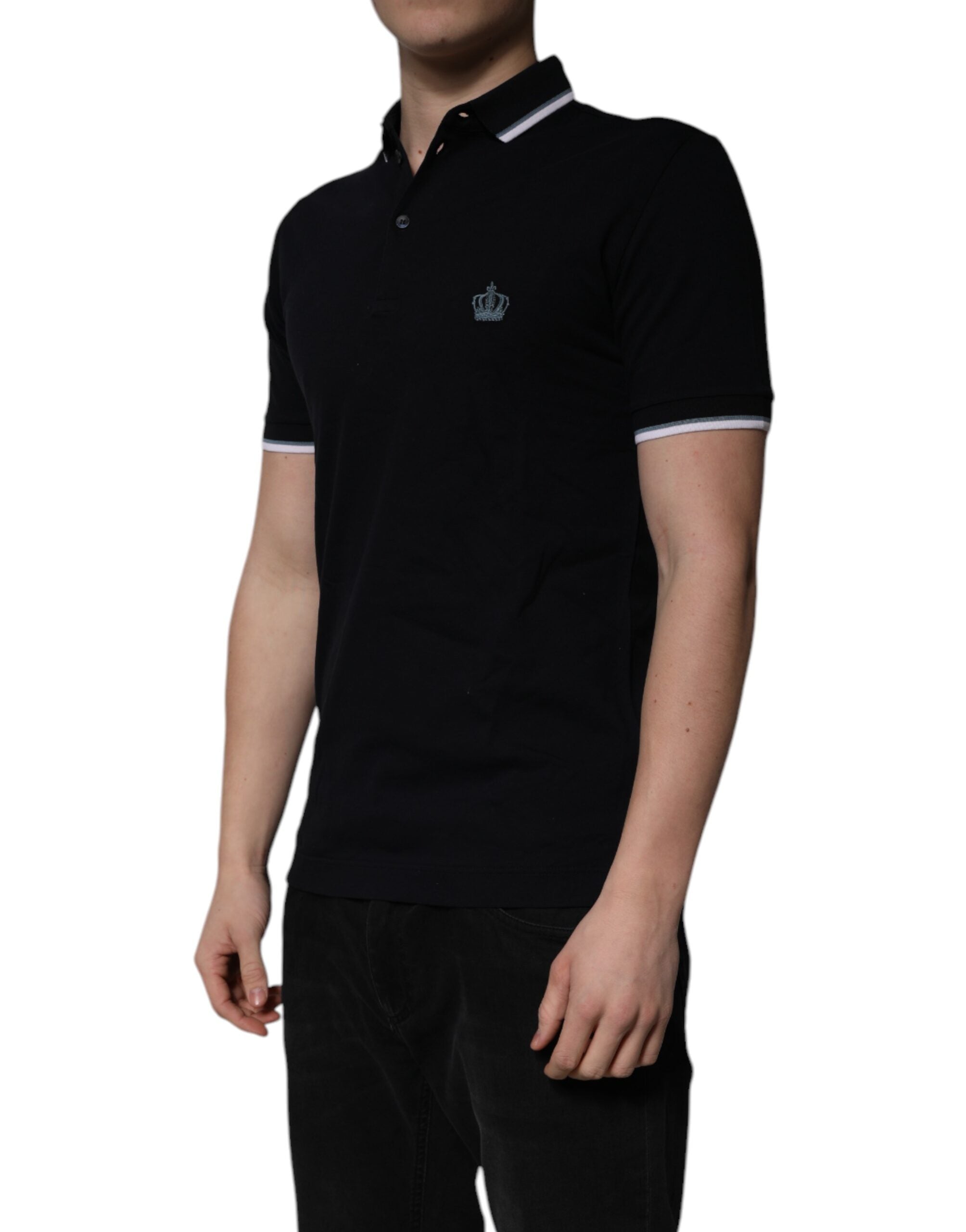 Dolce & Gabbana Schwarzes Baumwollkronen-Polo-T-Shirt mit Kragen