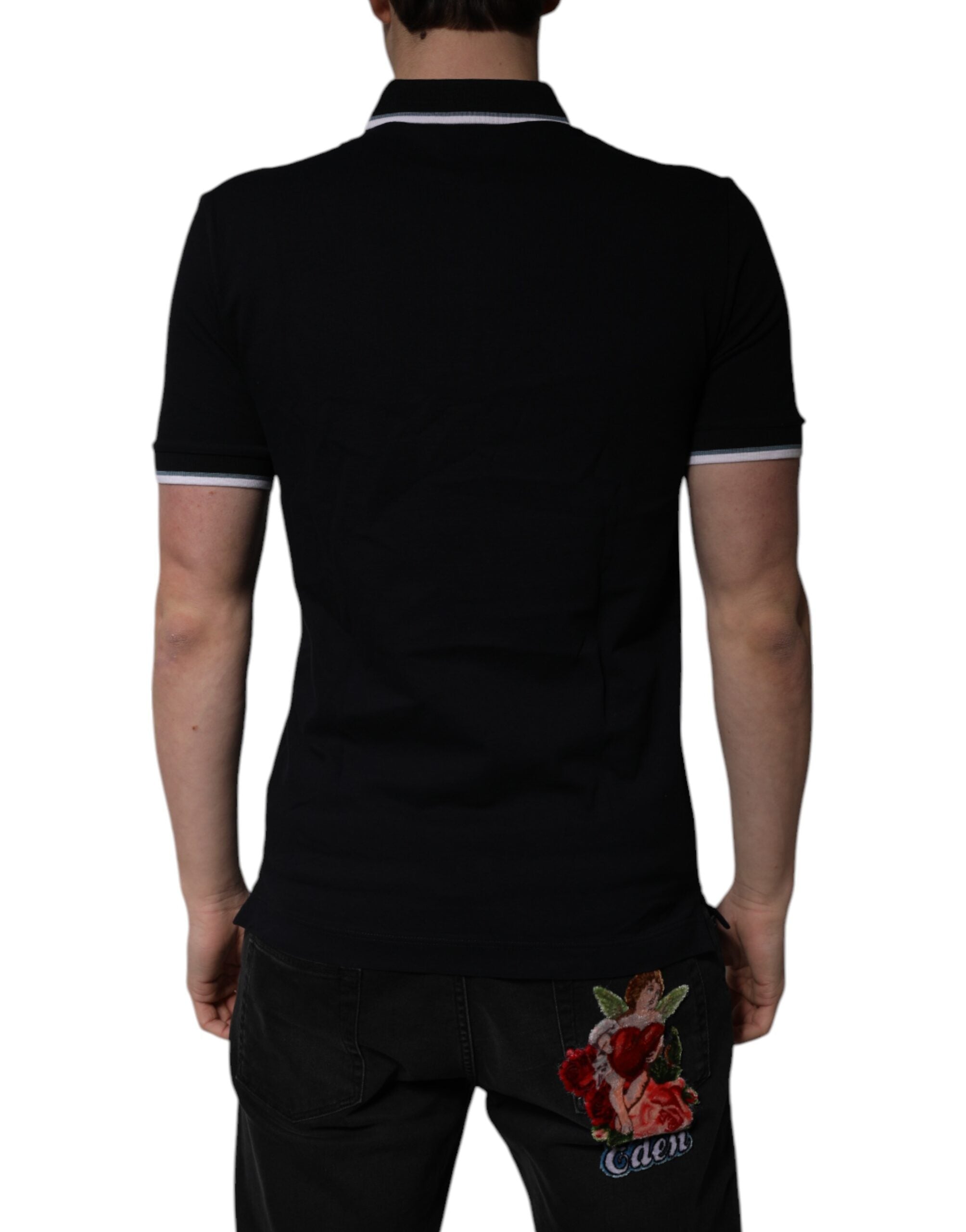 Dolce & Gabbana Schwarzes Baumwollkronen-Polo-T-Shirt mit Kragen