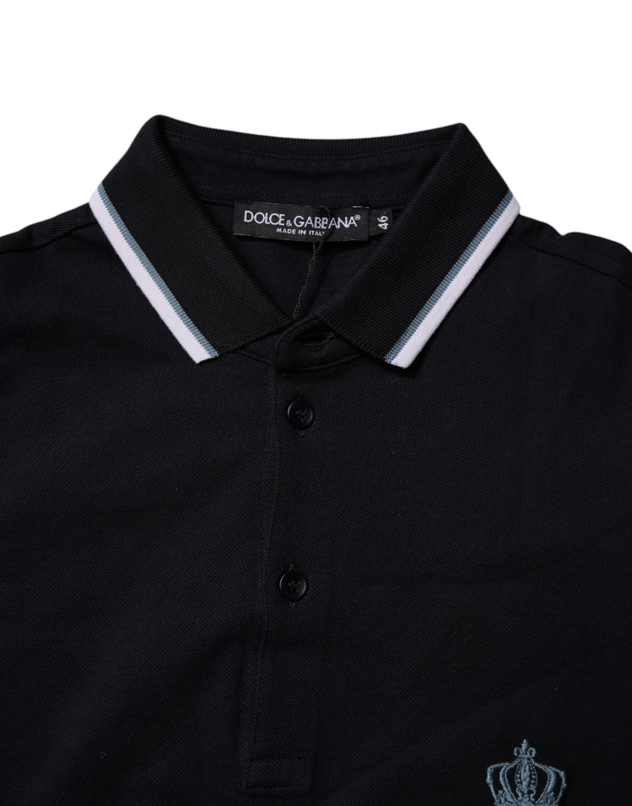 Dolce & Gabbana Schwarzes Baumwollkronen-Polo-T-Shirt mit Kragen