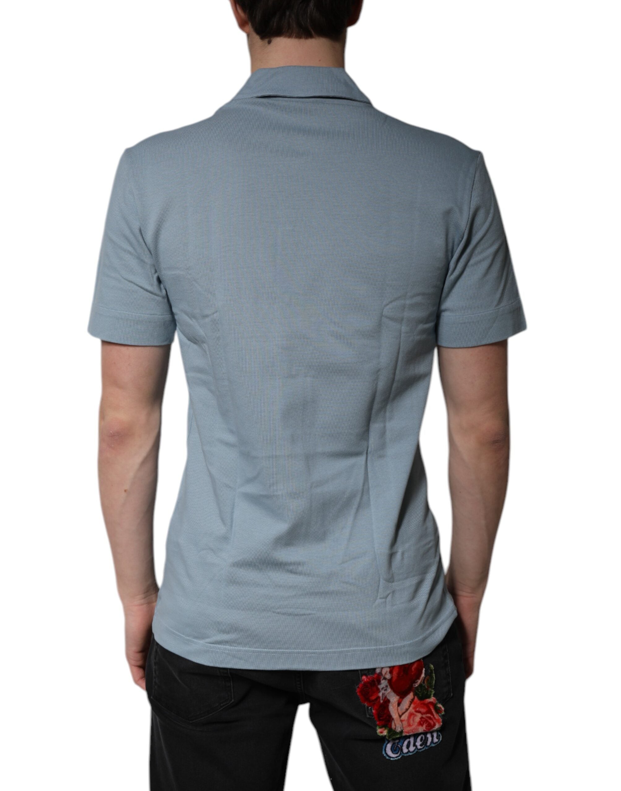 Dolce & Gabbana Blaues Baumwoll-Poloshirt mit Knopfleiste für Männer