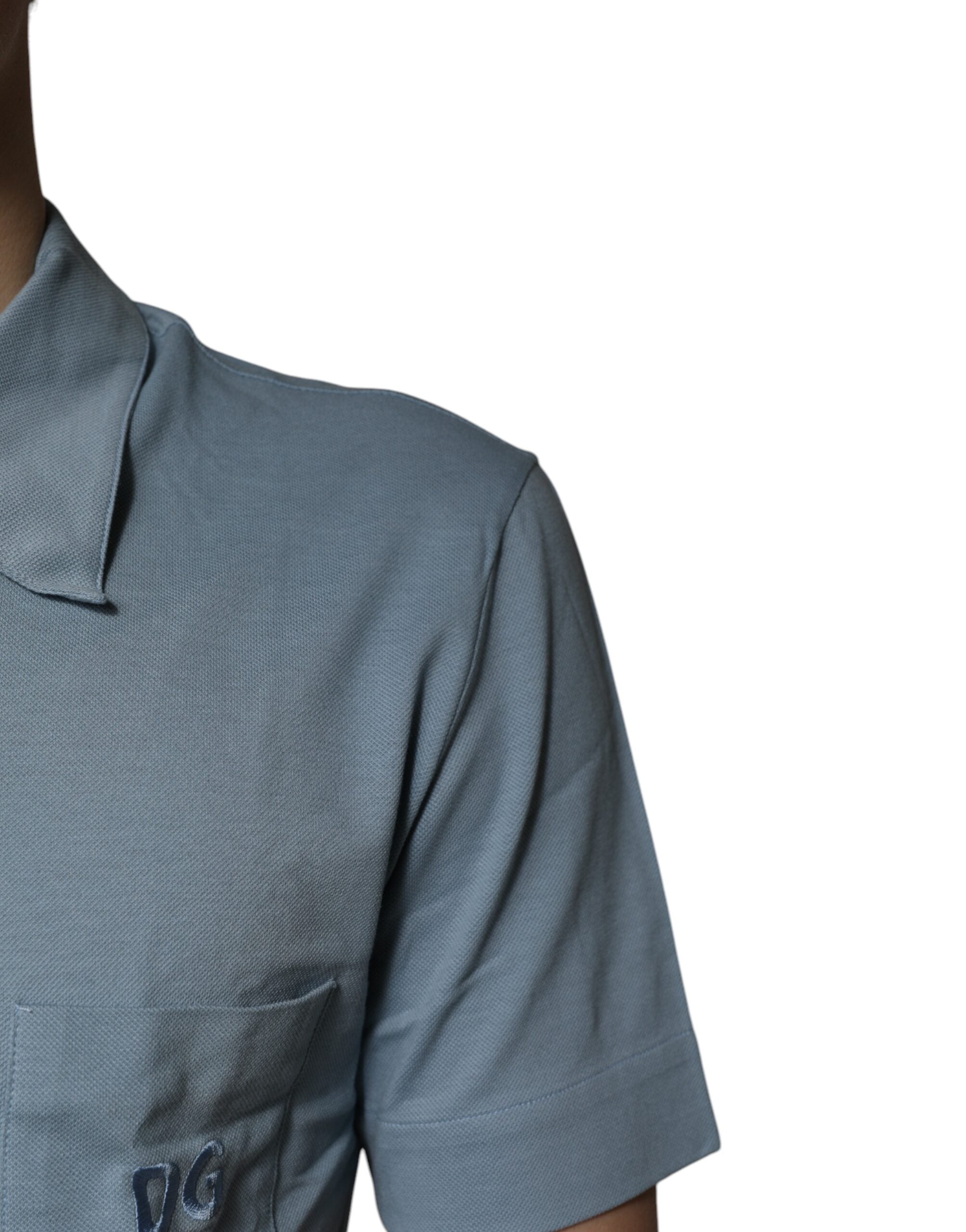 Dolce & Gabbana Blaues Baumwoll-Poloshirt mit Knopfleiste für Männer