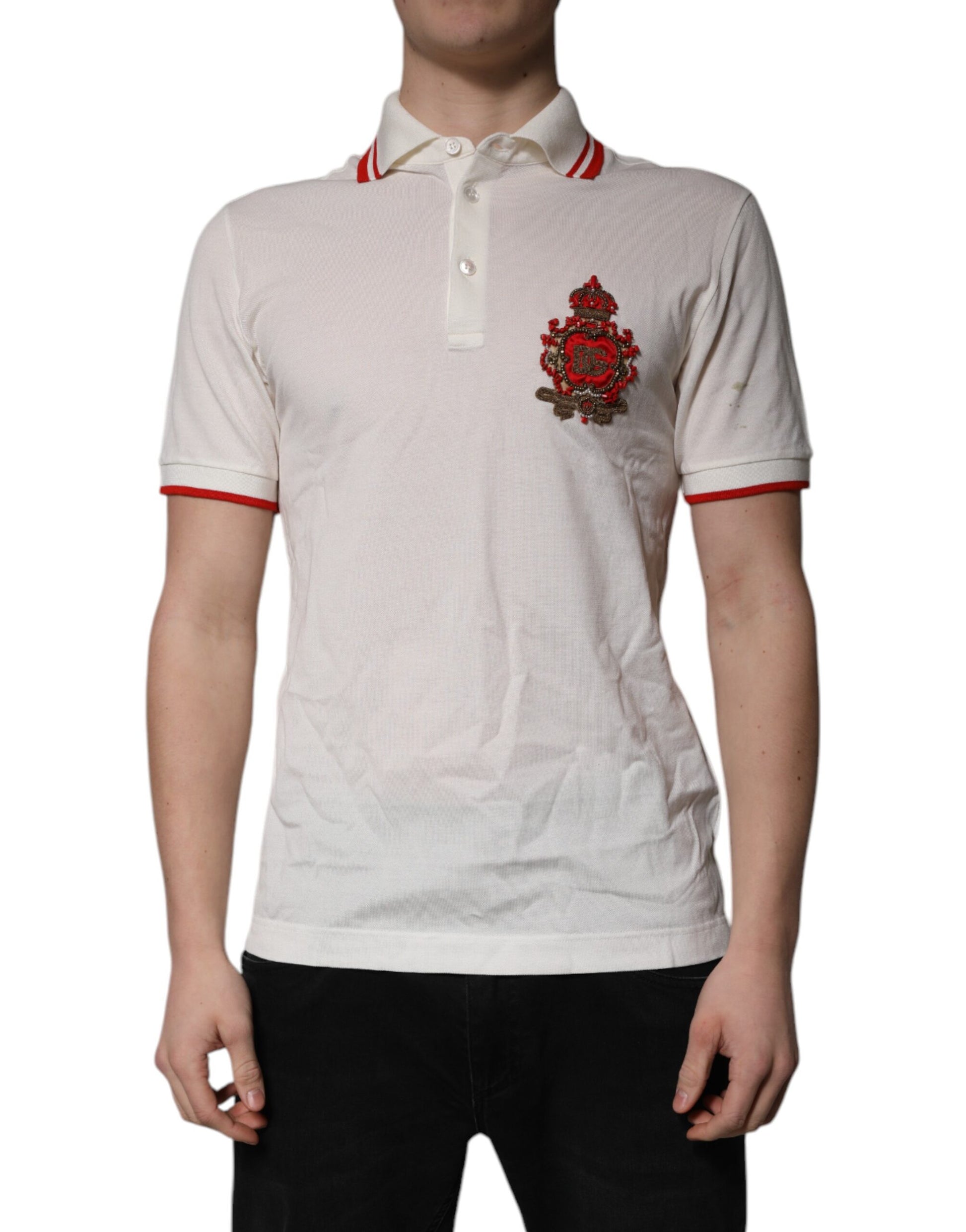 Dolce & Gabbana Weißes Baumwoll-Logo-Polo mit Kragen Herren-T-Shirt