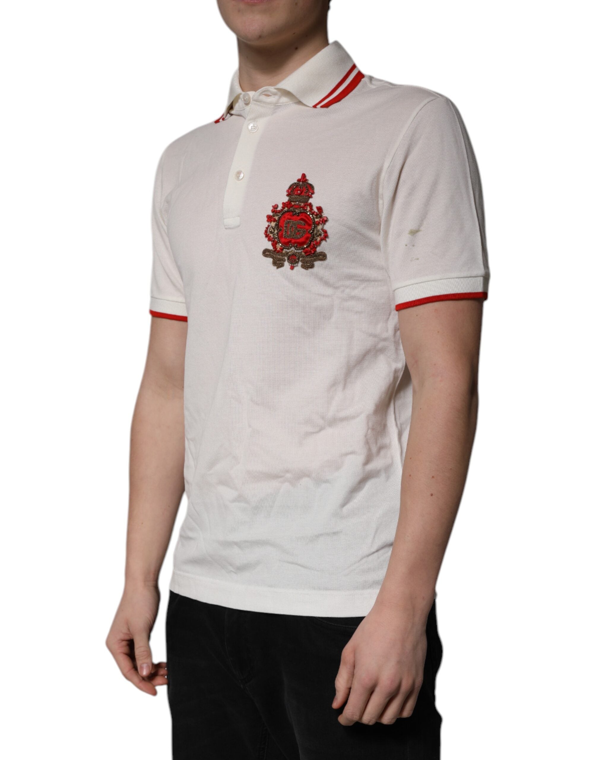 Dolce & Gabbana Weißes Baumwoll-Logo-Polo mit Kragen Herren-T-Shirt