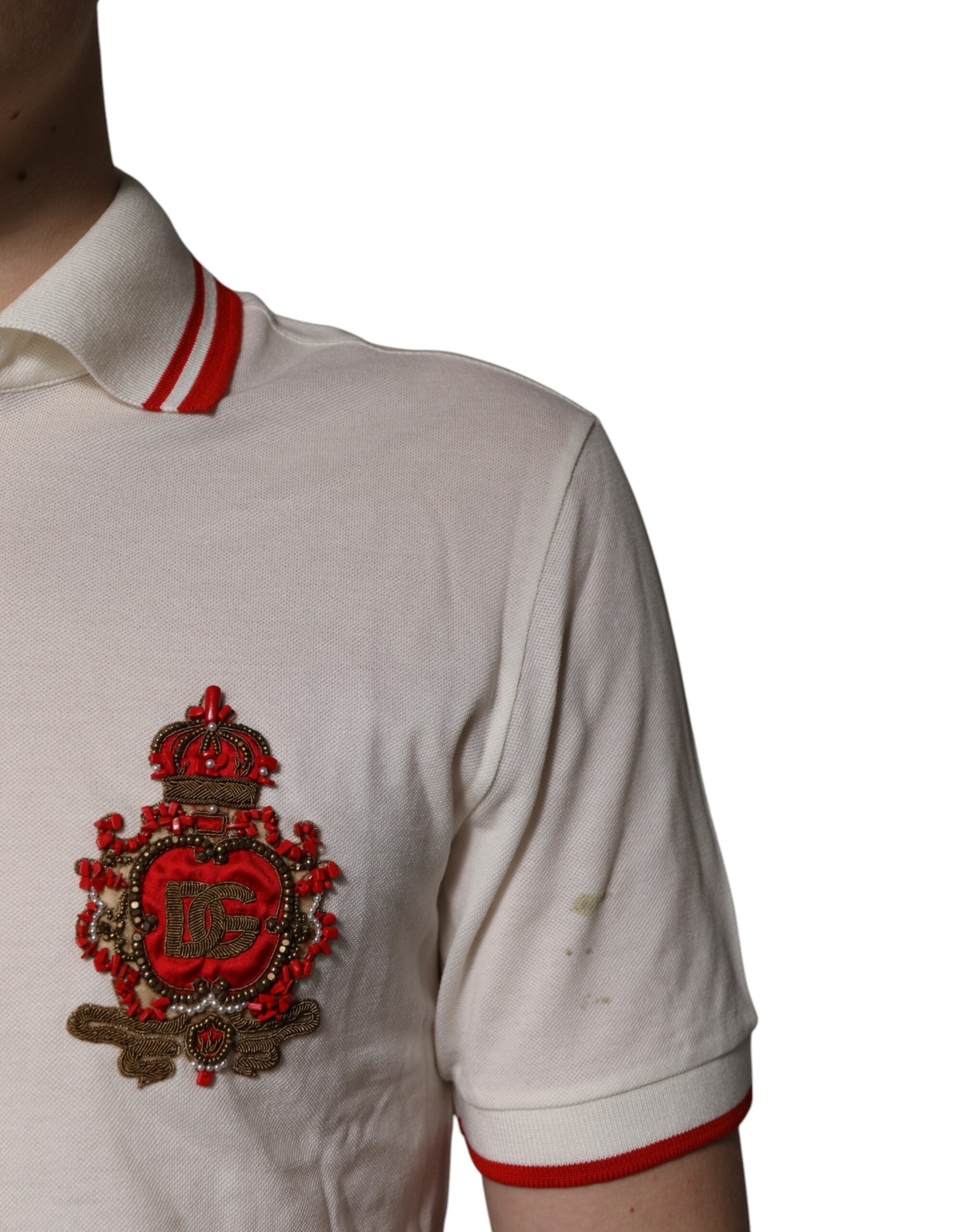 Dolce & Gabbana Weißes Baumwoll-Logo-Polo mit Kragen Herren-T-Shirt