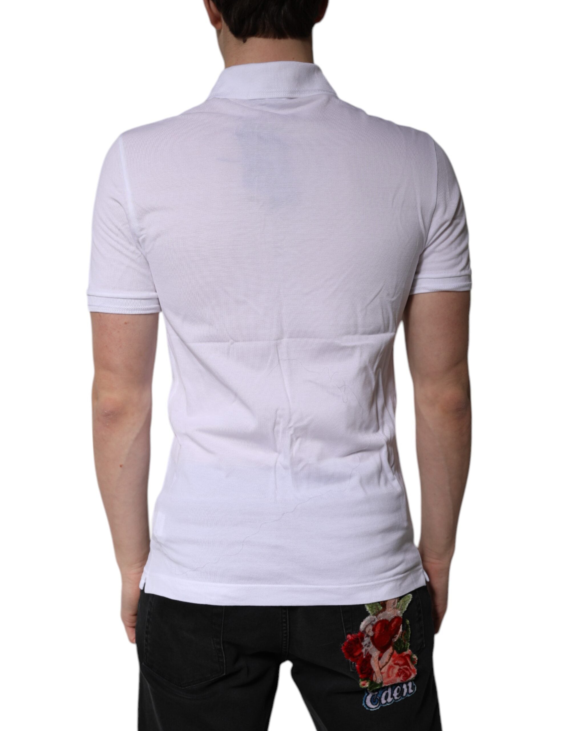 Dolce & Gabbana Weißes Logo-Polo-T-Shirt aus Baumwolle mit Kragen