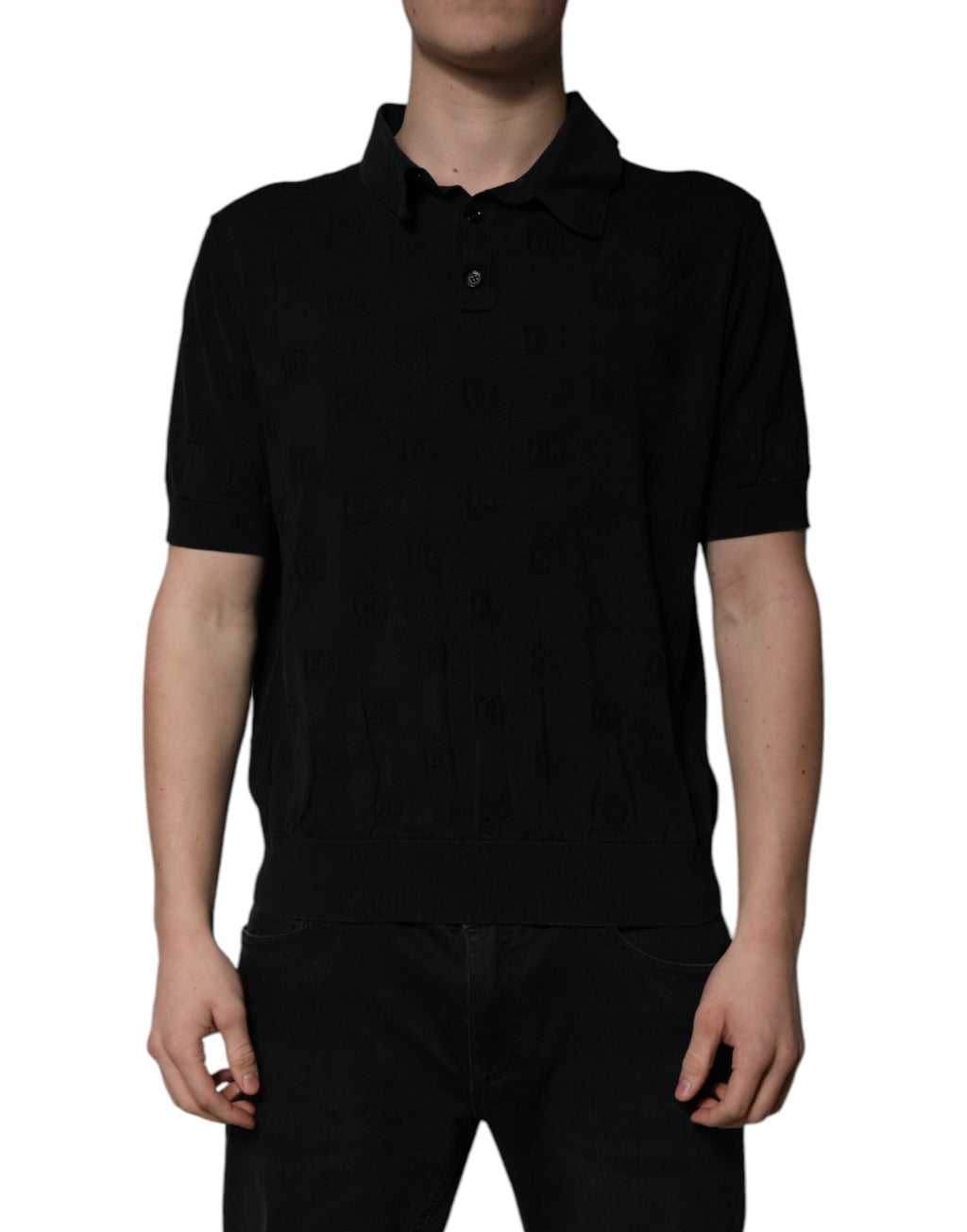 Dolce & Gabbana Schwarzes Seiden-Polo-T-Shirt mit Kragen